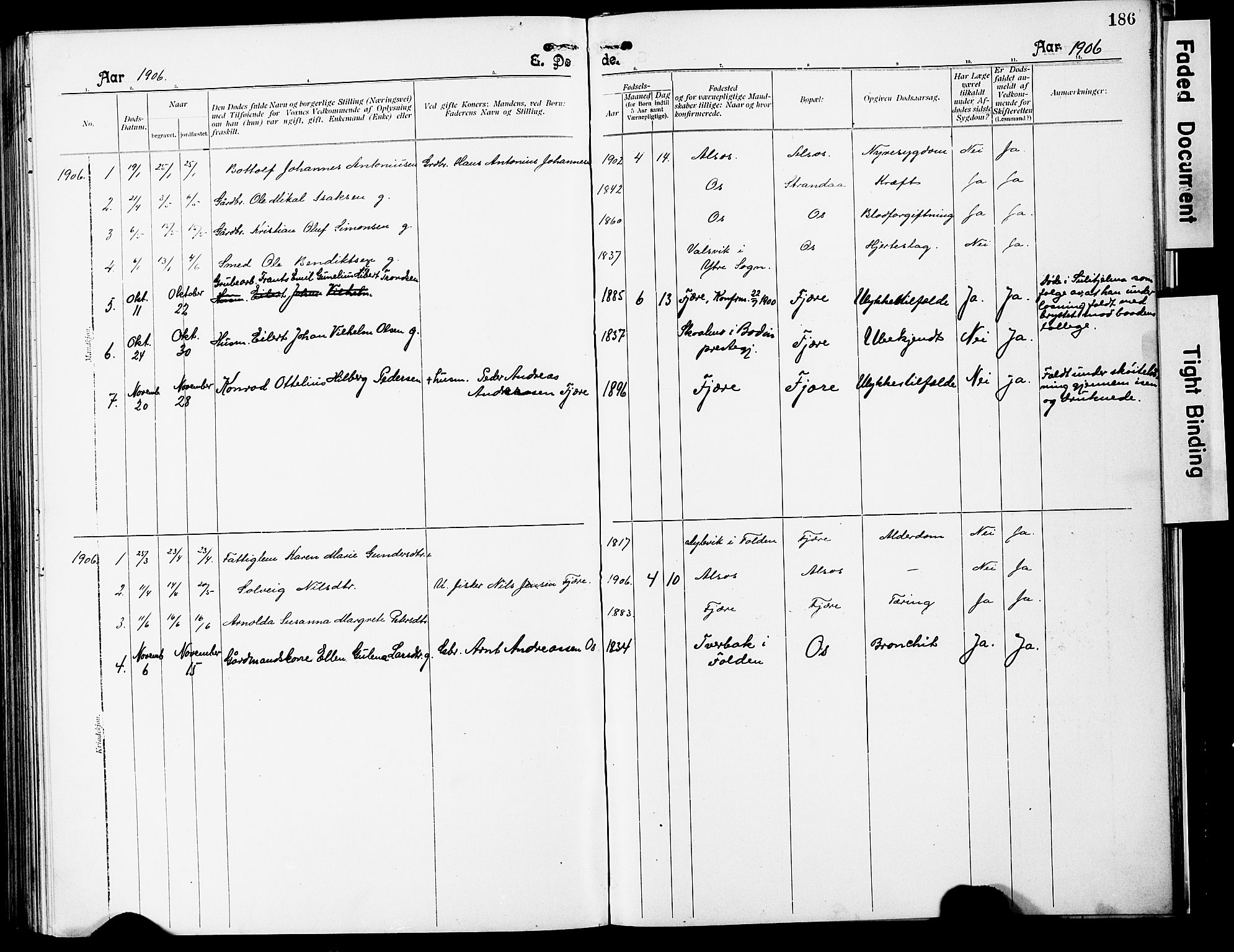 Ministerialprotokoller, klokkerbøker og fødselsregistre - Nordland, AV/SAT-A-1459/803/L0077: Parish register (copy) no. 803C04, 1897-1930, p. 186