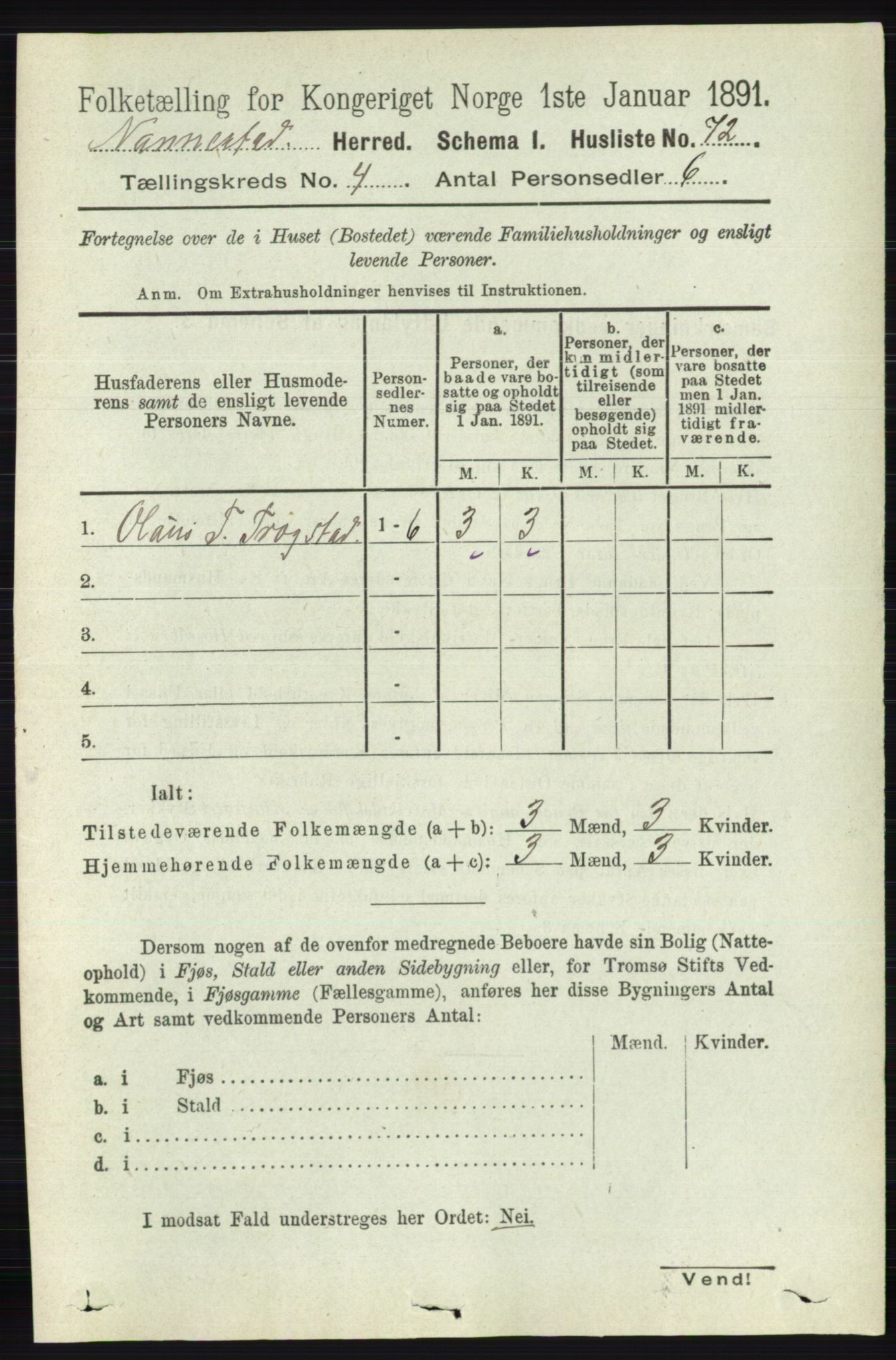 RA, 1891 census for 0238 Nannestad, 1891, p. 2052