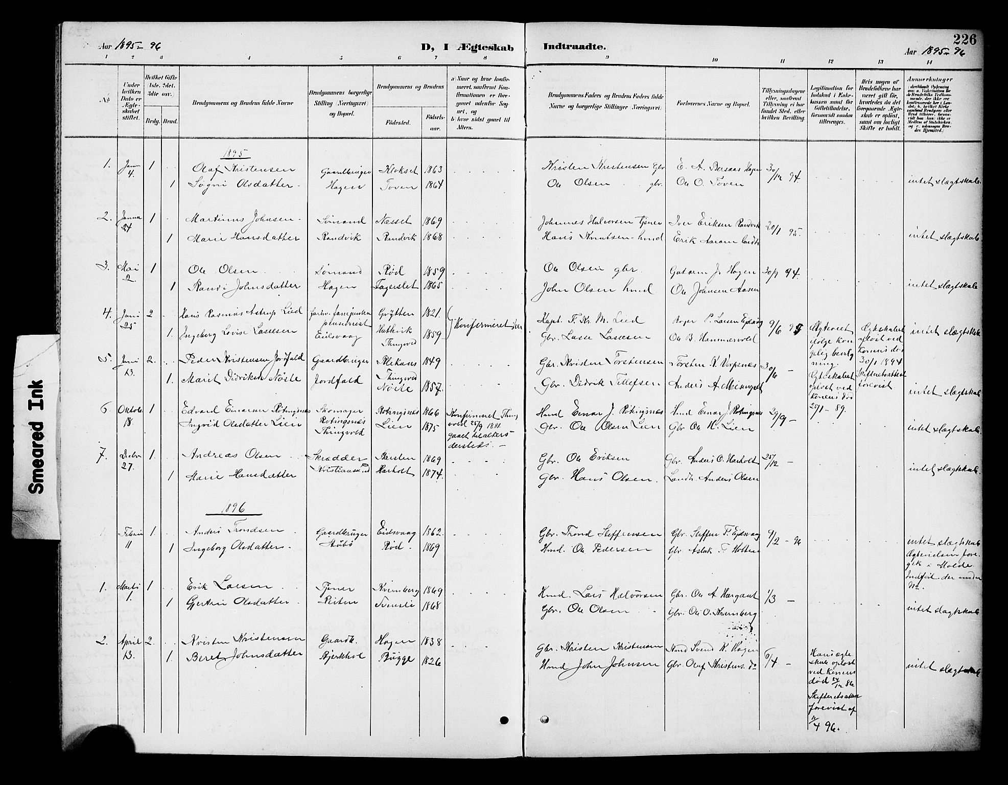 Ministerialprotokoller, klokkerbøker og fødselsregistre - Møre og Romsdal, SAT/A-1454/551/L0632: Parish register (copy) no. 551C04, 1894-1920, p. 226