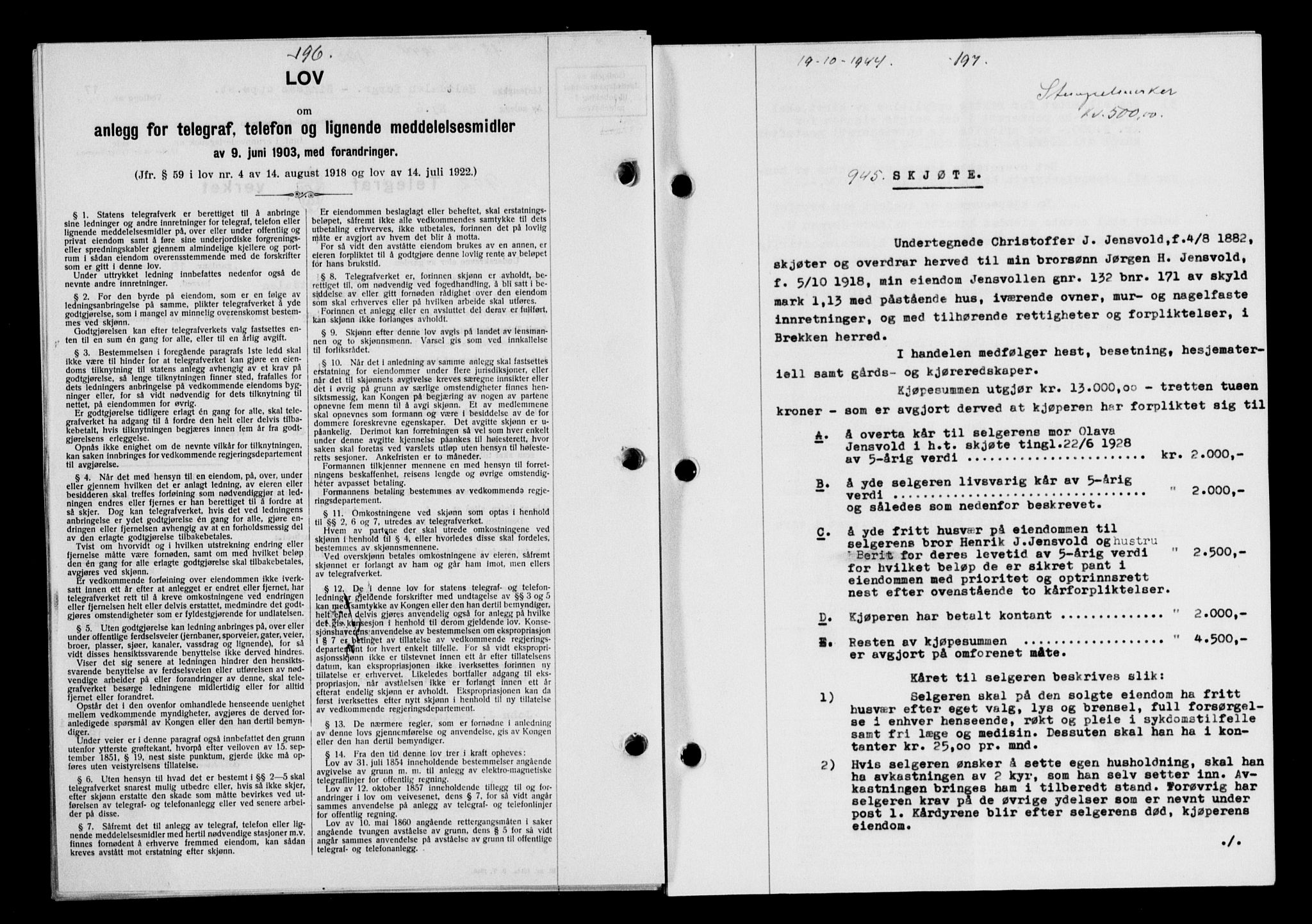 Gauldal sorenskriveri, SAT/A-0014/1/2/2C/L0058: Mortgage book no. 63, 1944-1945, Diary no: : 945/1944