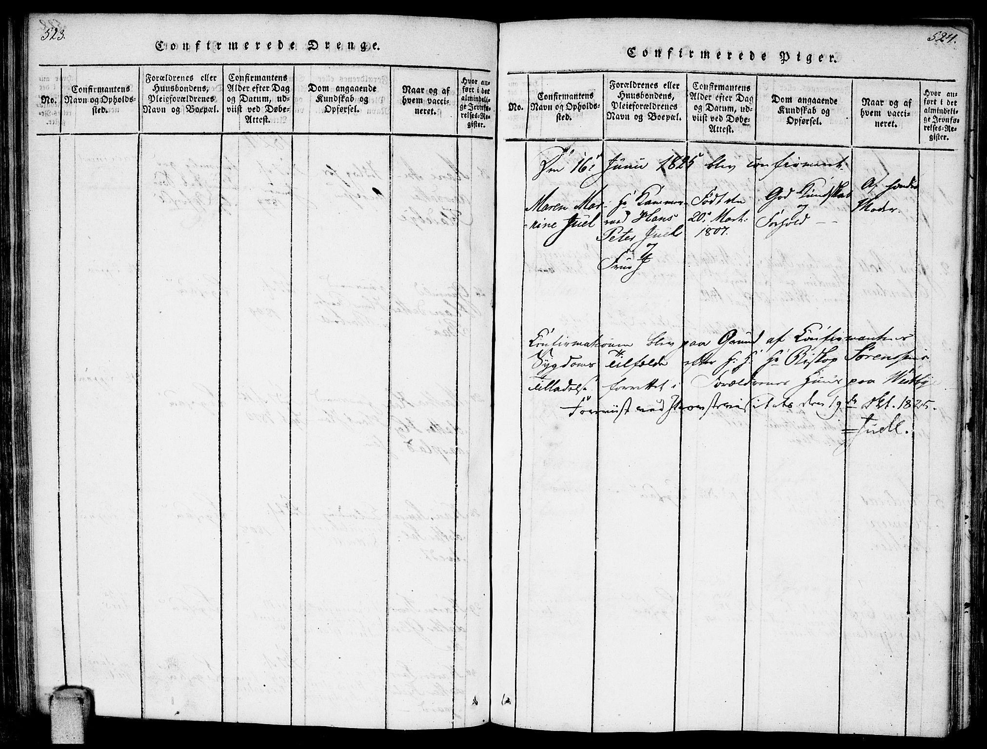 Enebakk prestekontor Kirkebøker, AV/SAO-A-10171c/F/Fa/L0006: Parish register (official) no. I 6, 1815-1832, p. 523-524