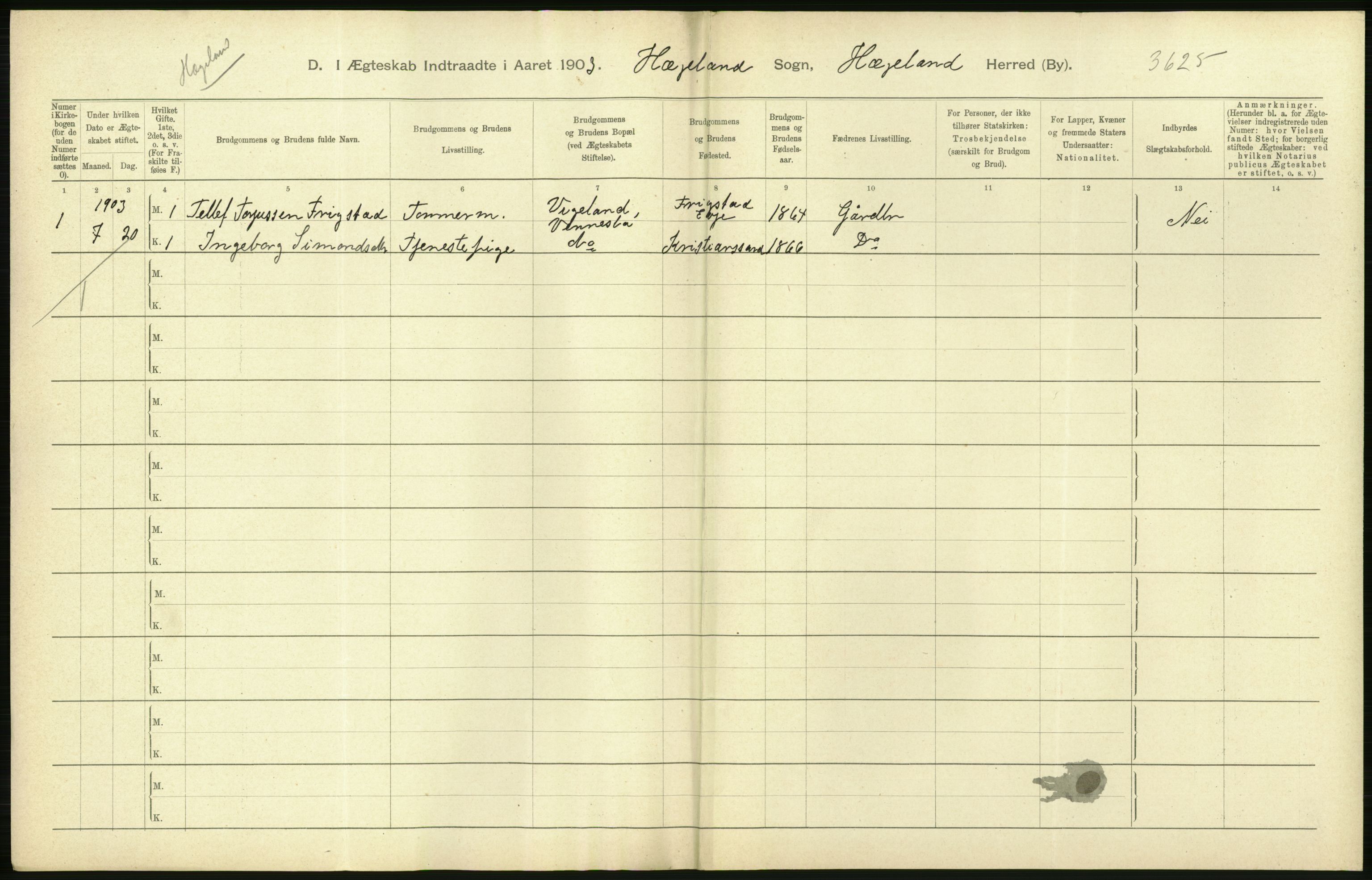 Statistisk sentralbyrå, Sosiodemografiske emner, Befolkning, AV/RA-S-2228/D/Df/Dfa/Dfaa/L0011: Lister og Mandal amt: Fødte, gifte, døde, 1903, p. 334