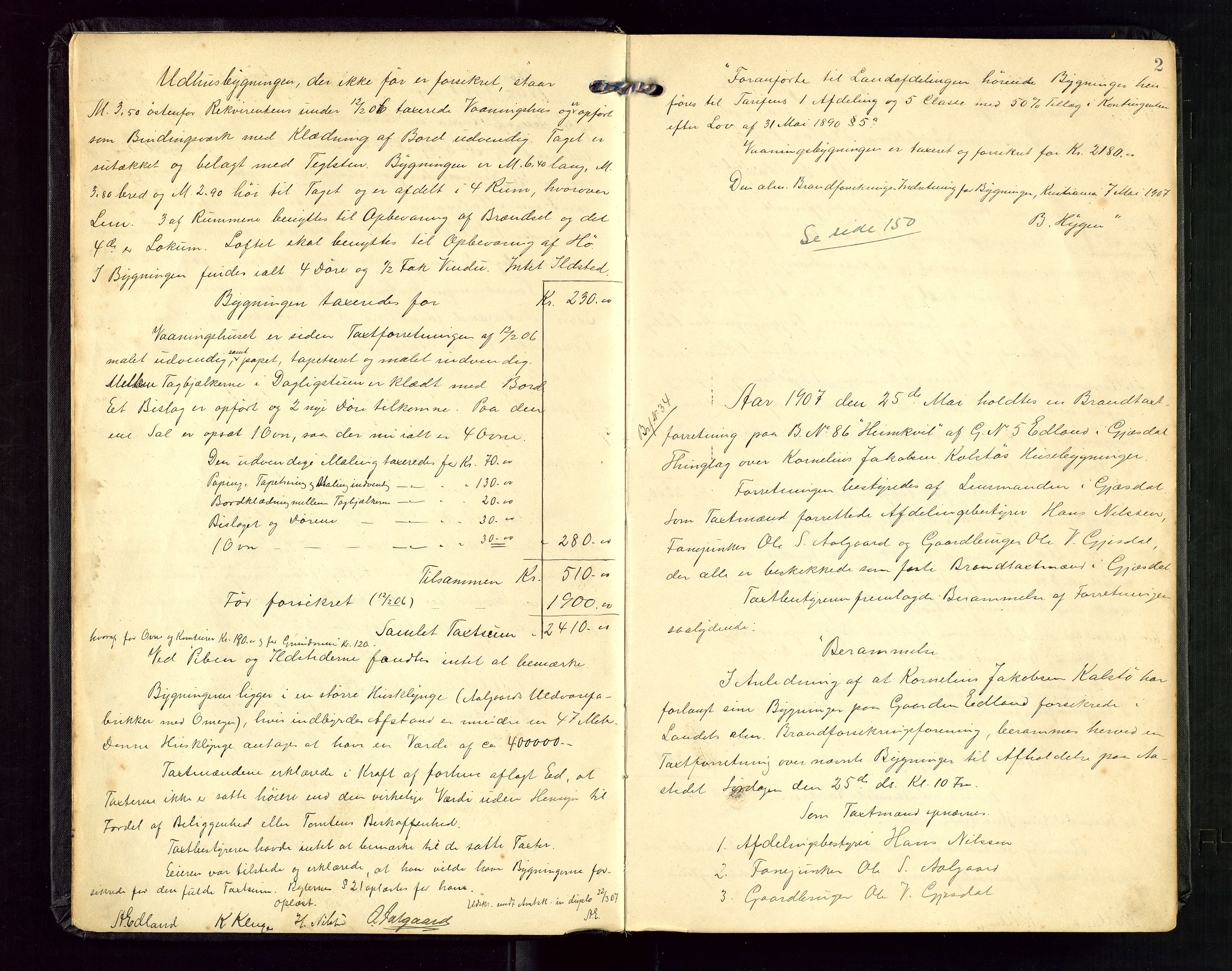 Gjesdal lensmannskontor, AV/SAST-A-100441/Go/L0002: Branntakstprotokoll, 1907-1921, p. 1b-2a