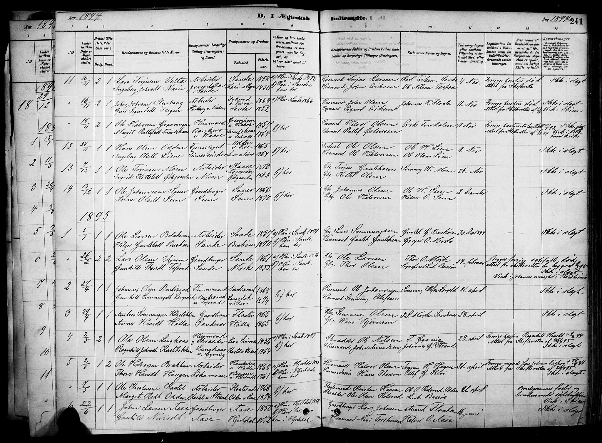 Heddal kirkebøker, SAKO/A-268/F/Fa/L0008: Parish register (official) no. I 8, 1878-1903, p. 241