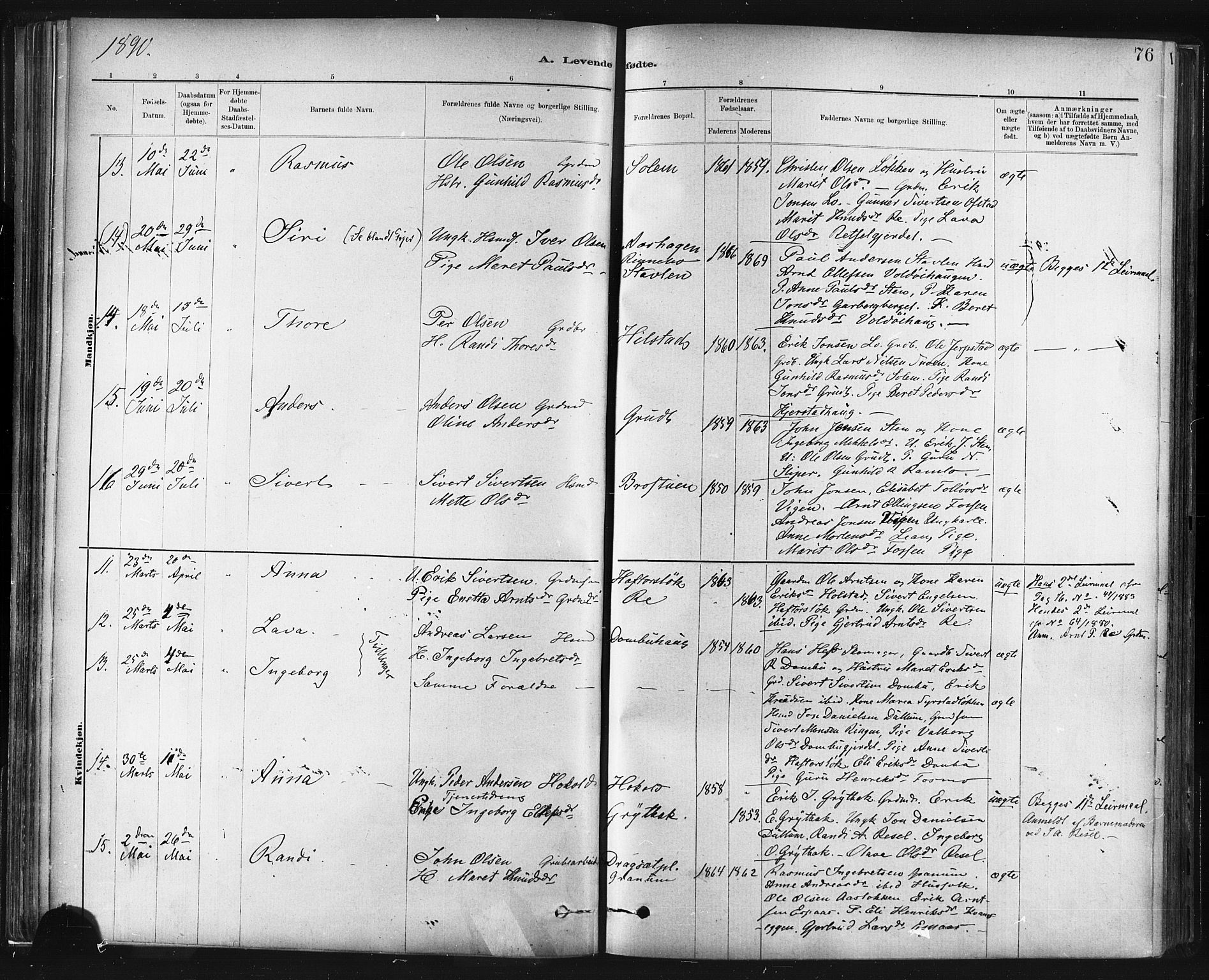 Ministerialprotokoller, klokkerbøker og fødselsregistre - Sør-Trøndelag, AV/SAT-A-1456/672/L0857: Parish register (official) no. 672A09, 1882-1893, p. 76