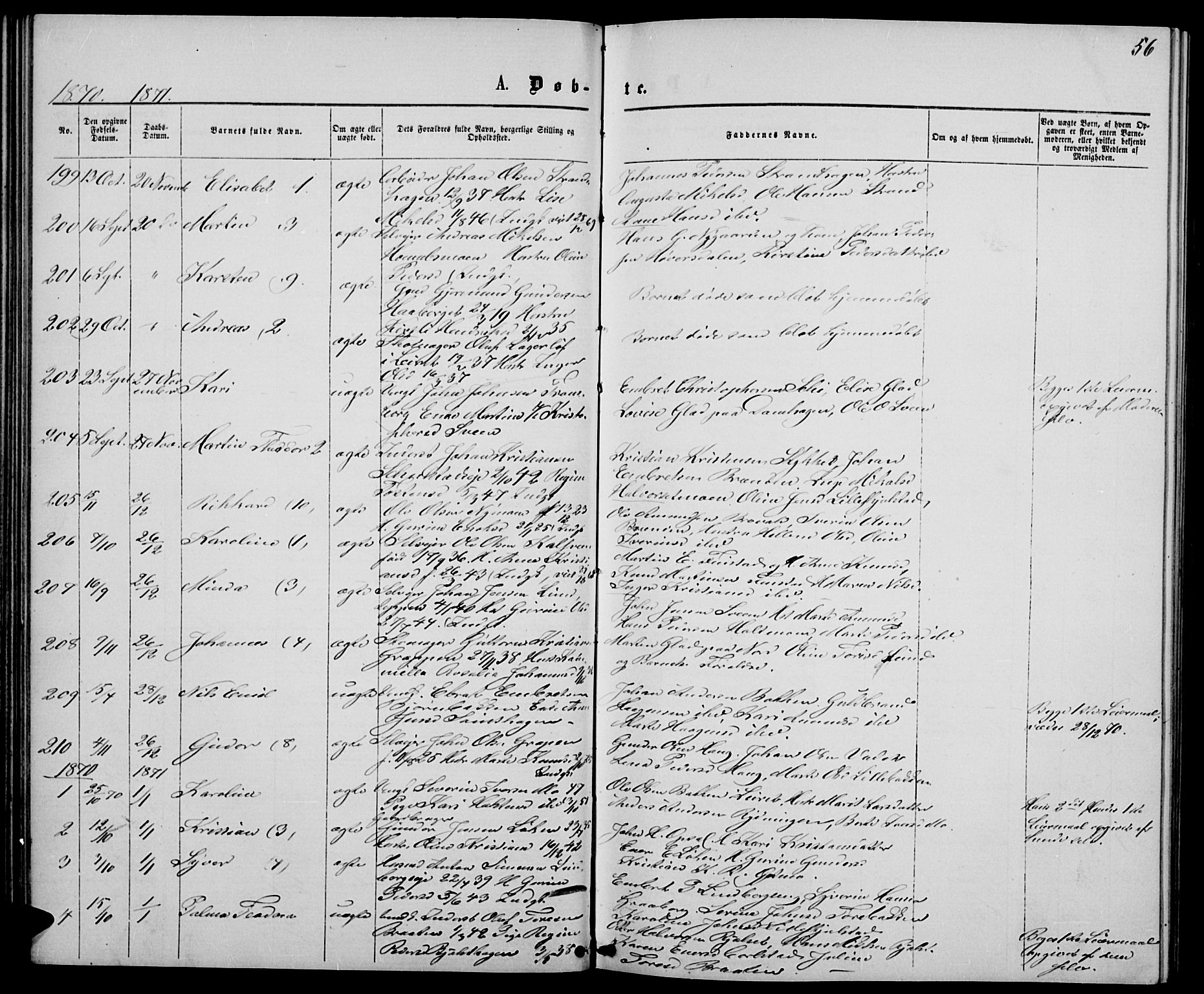 Elverum prestekontor, AV/SAH-PREST-044/H/Ha/Hab/L0004: Parish register (copy) no. 4, 1866-1874, p. 56