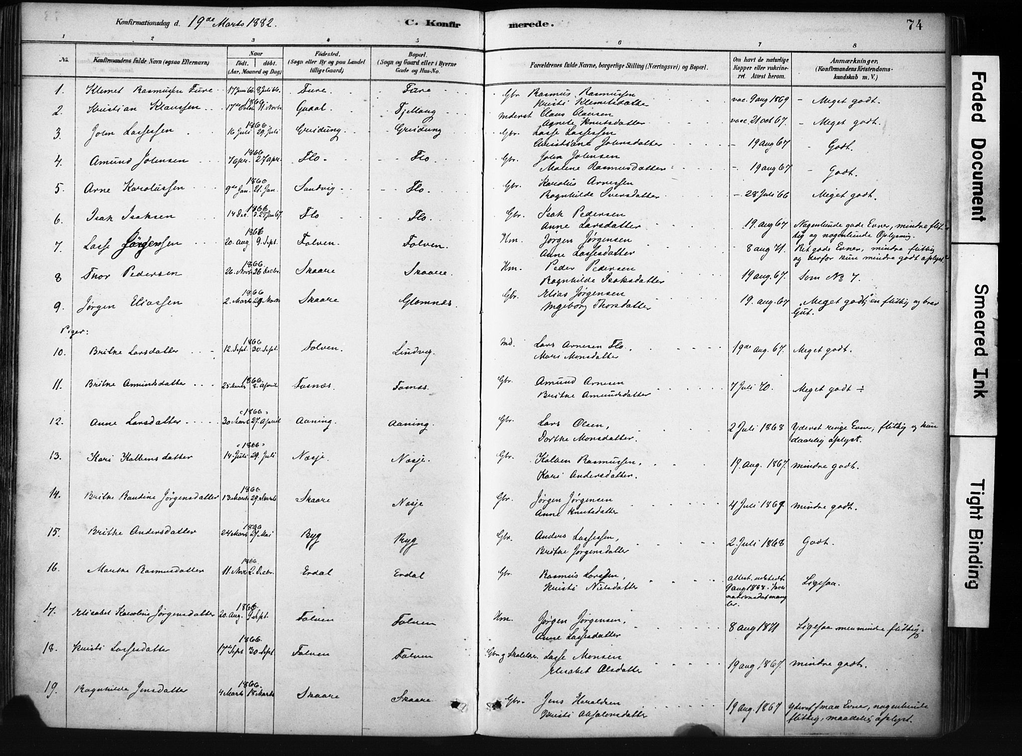 Stryn Sokneprestembete, SAB/A-82501: Parish register (official) no. D 1, 1878-1907, p. 74