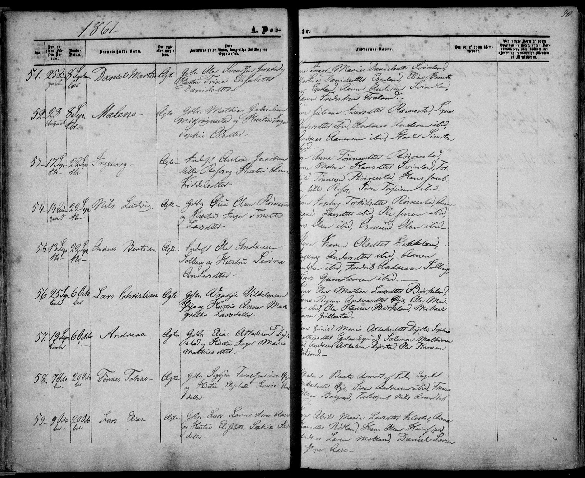 Kvinesdal sokneprestkontor, AV/SAK-1111-0026/F/Fa/Fab/L0006: Parish register (official) no. A 6, 1857-1869, p. 40