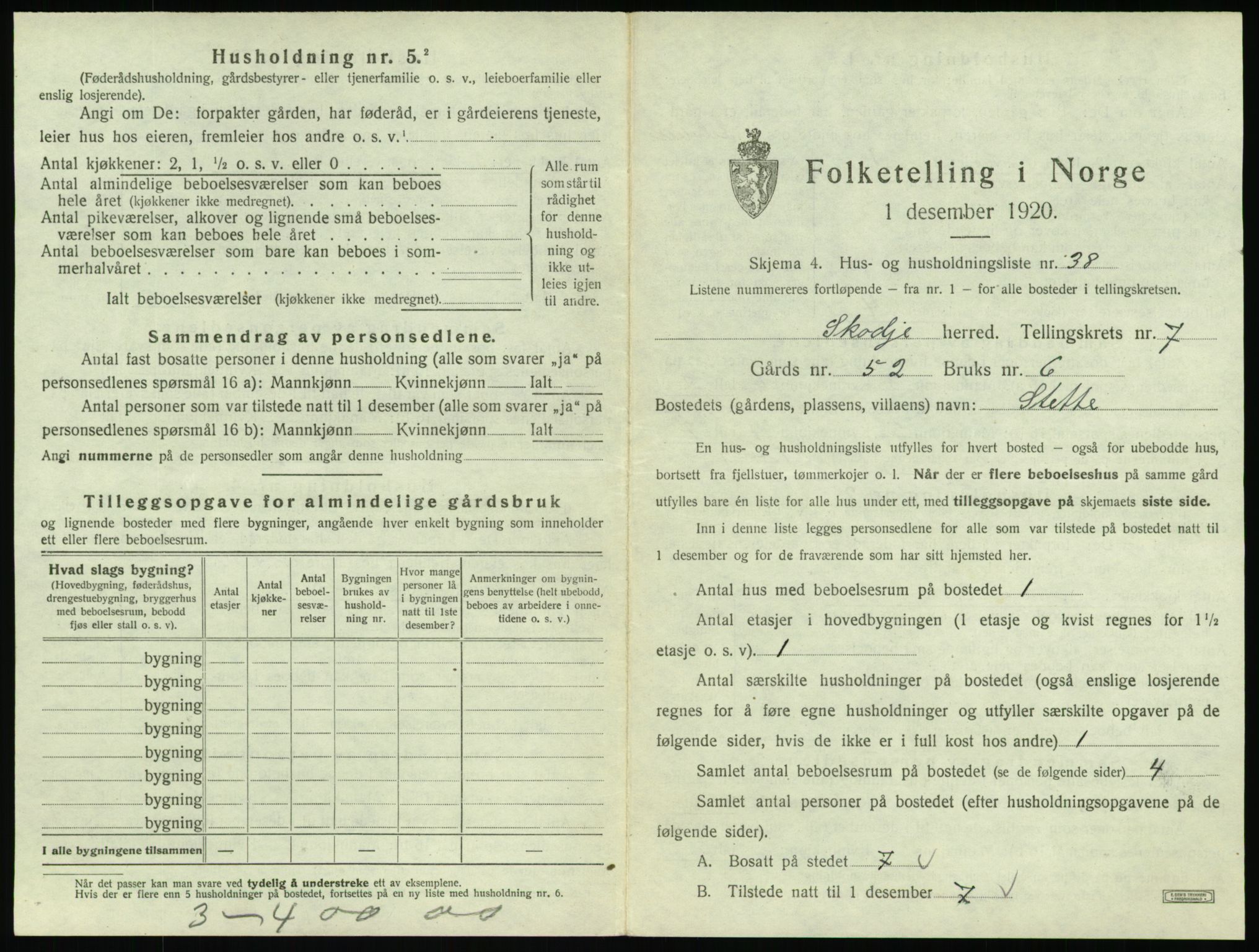 SAT, 1920 census for Skodje, 1920, p. 539