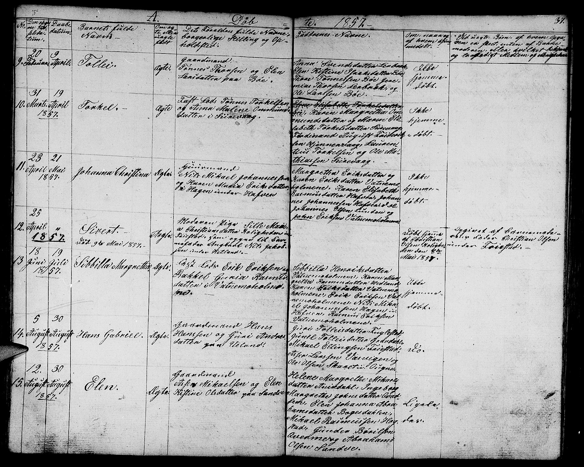 Eigersund sokneprestkontor, SAST/A-101807/S09/L0003: Parish register (copy) no. B 3, 1846-1875, p. 37