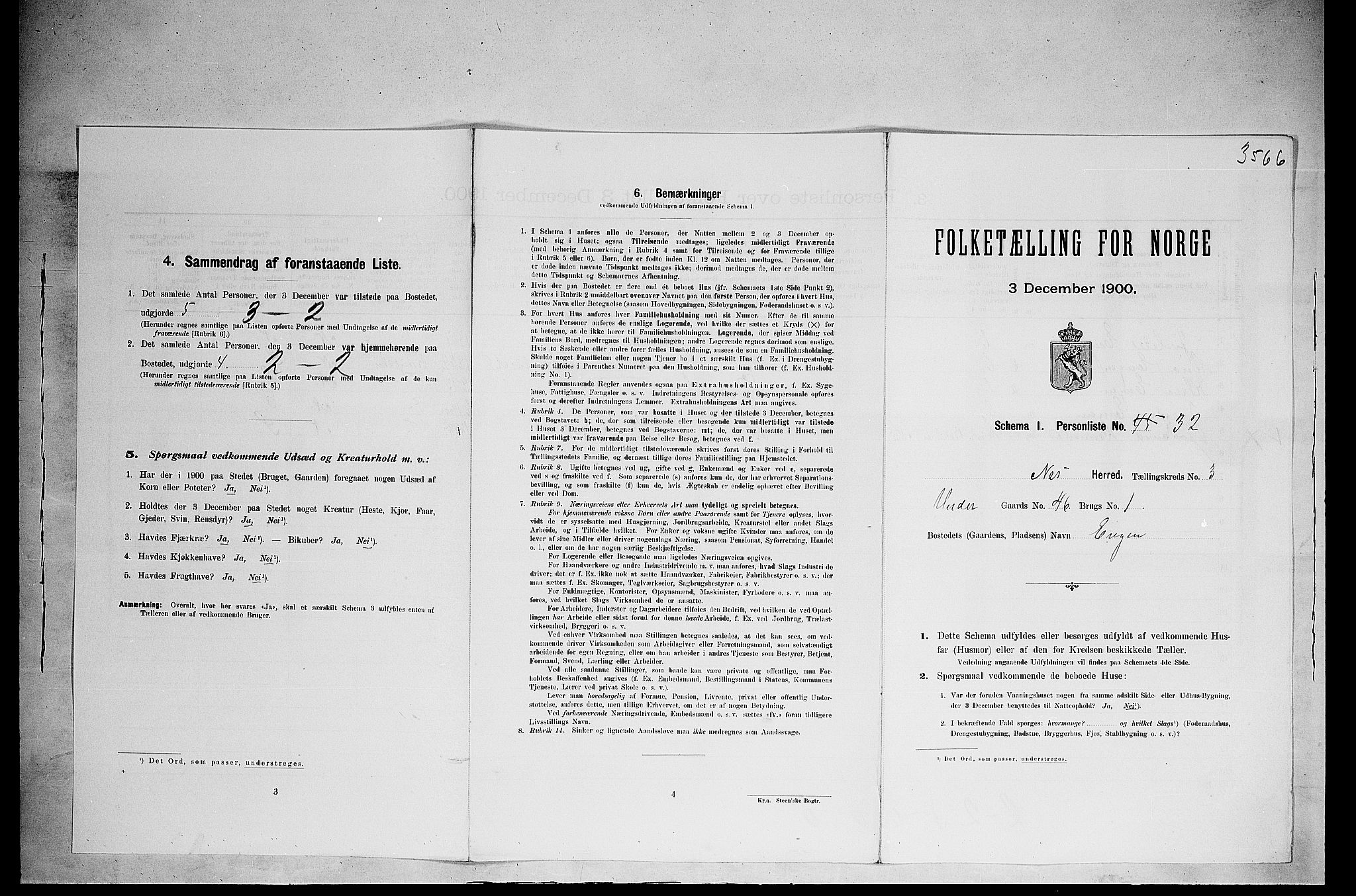 SAH, 1900 census for Nes, 1900, p. 496