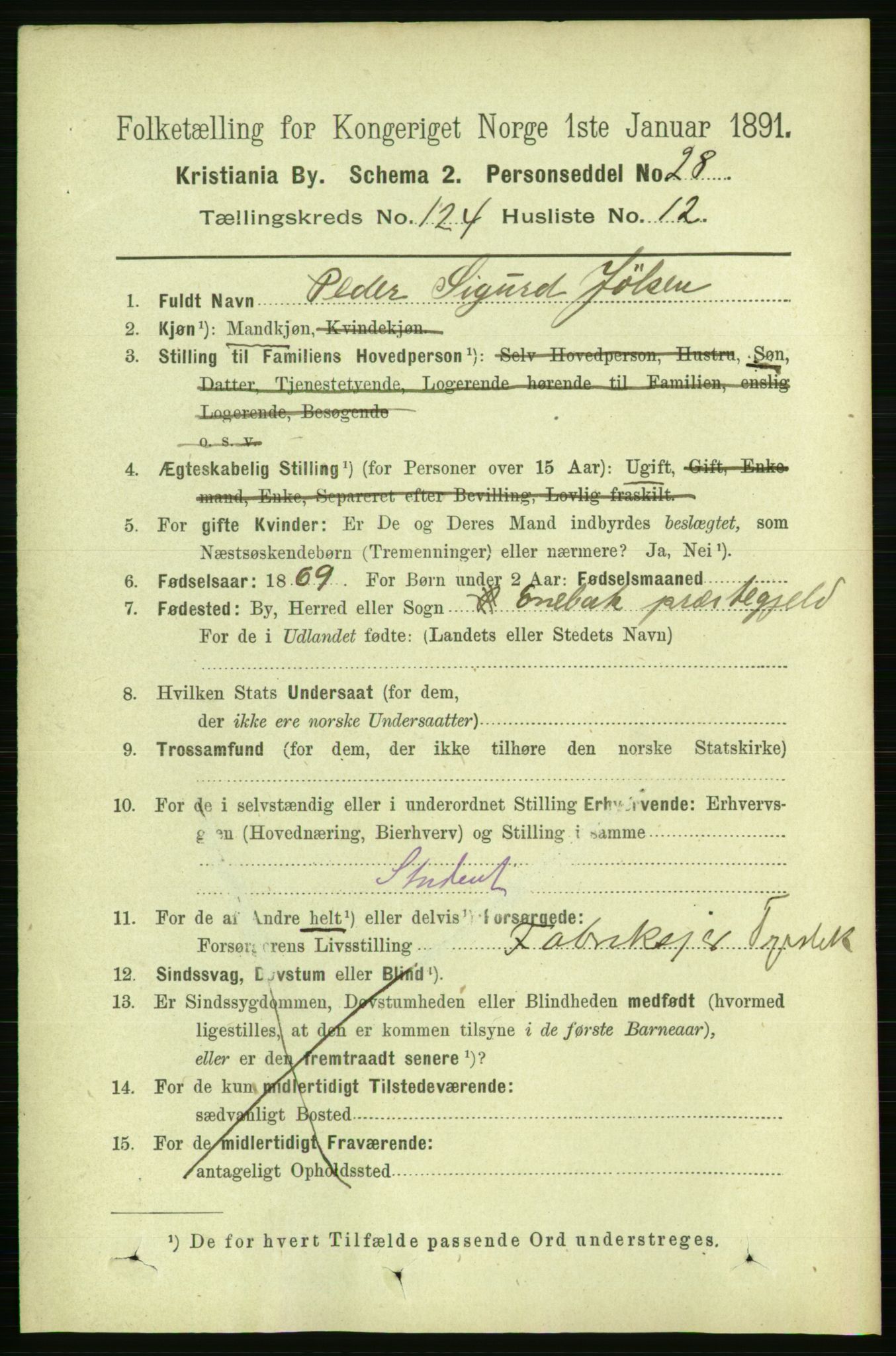 RA, 1891 census for 0301 Kristiania, 1891, p. 65419