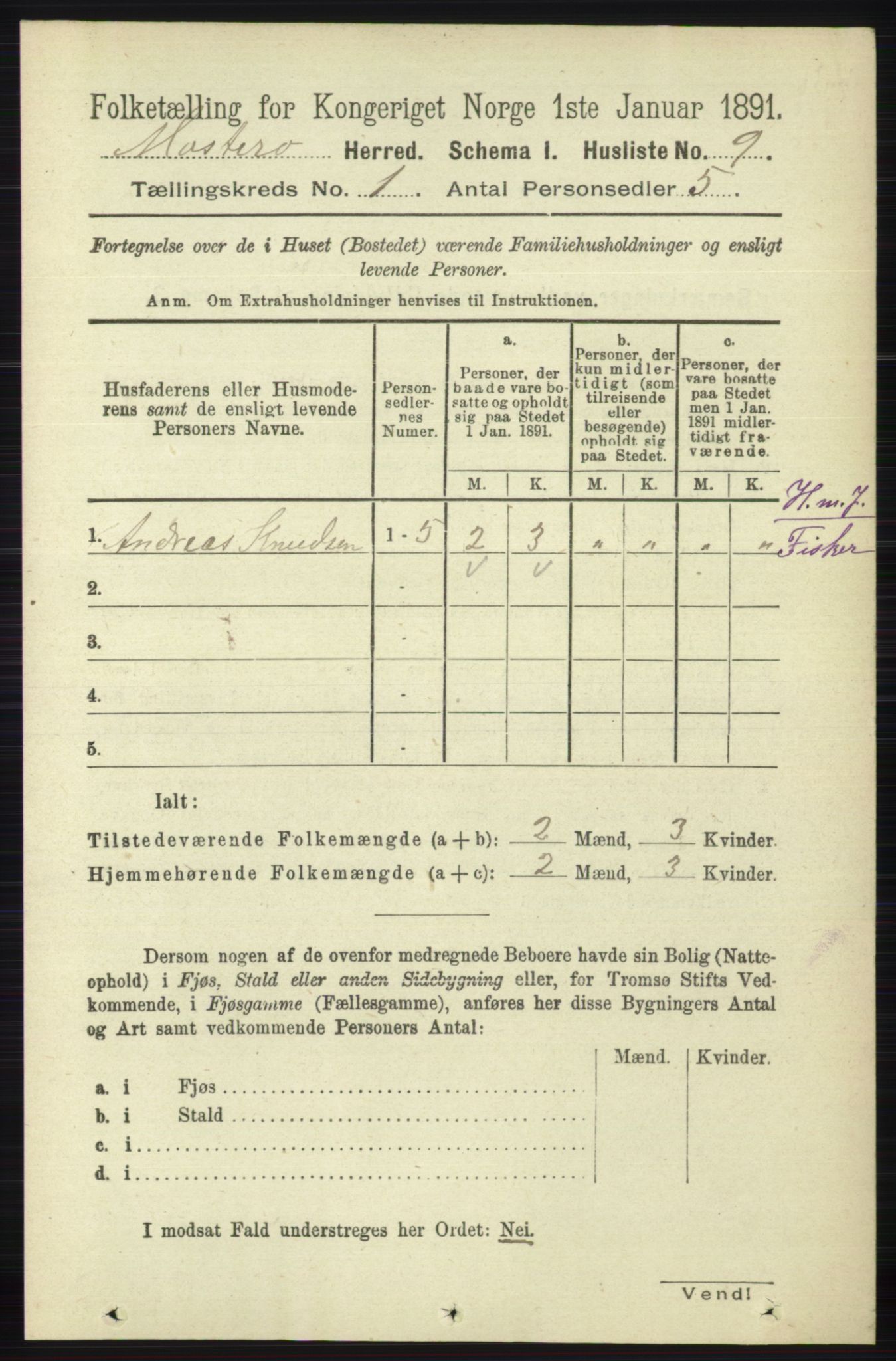 RA, 1891 census for 1143 Mosterøy, 1891, p. 23