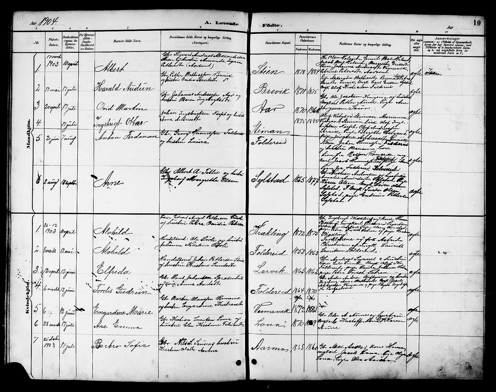 Ministerialprotokoller, klokkerbøker og fødselsregistre - Nord-Trøndelag, SAT/A-1458/783/L0662: Parish register (copy) no. 783C02, 1894-1919, p. 19