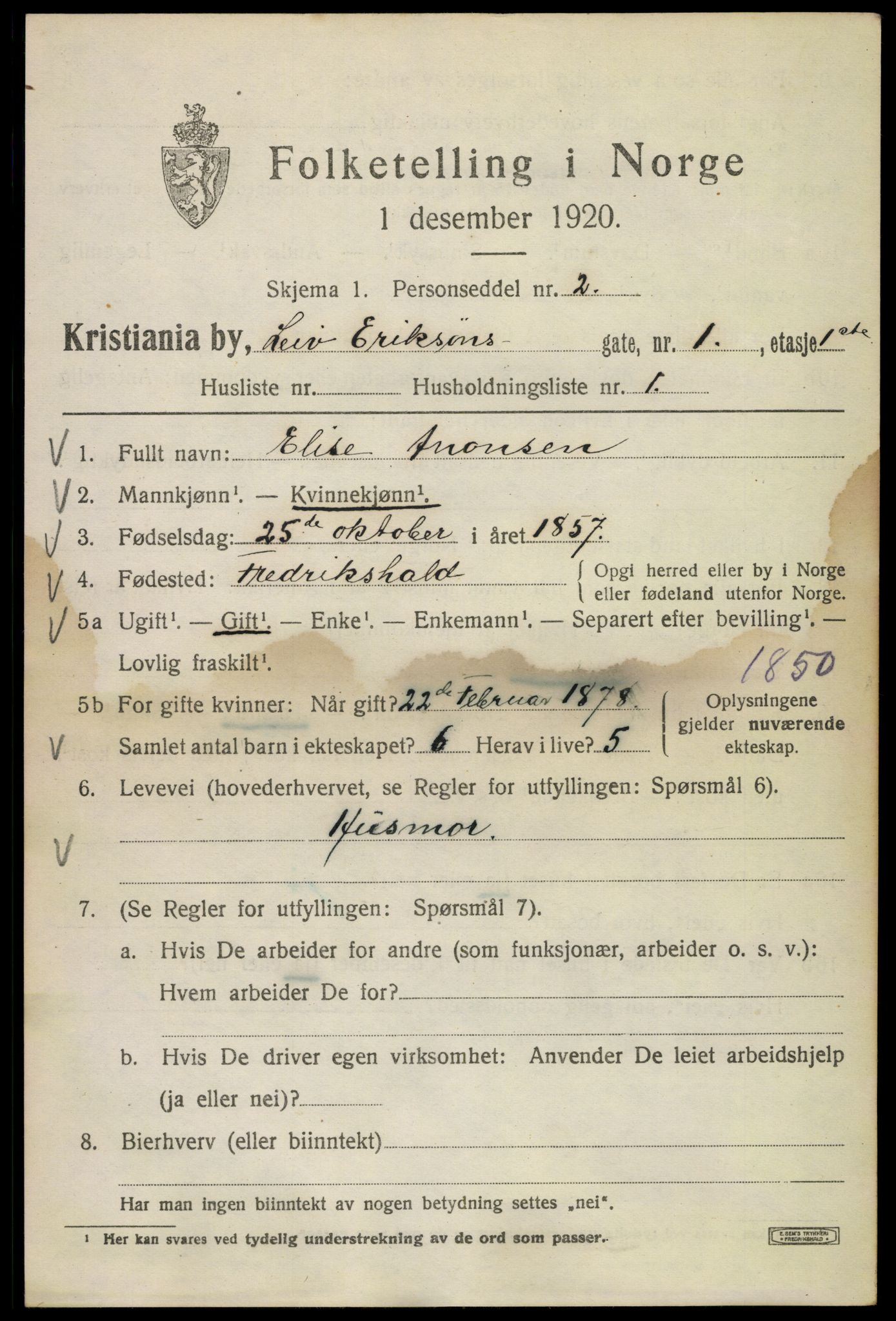 SAO, 1920 census for Kristiania, 1920, p. 362001