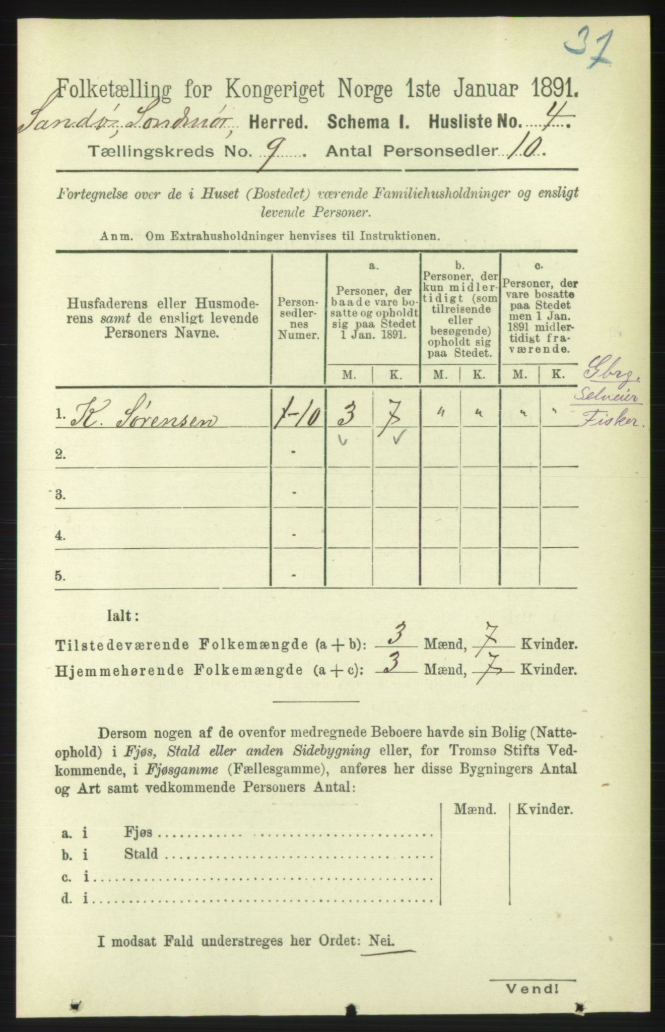 RA, 1891 census for 1514 Sande, 1891, p. 1450