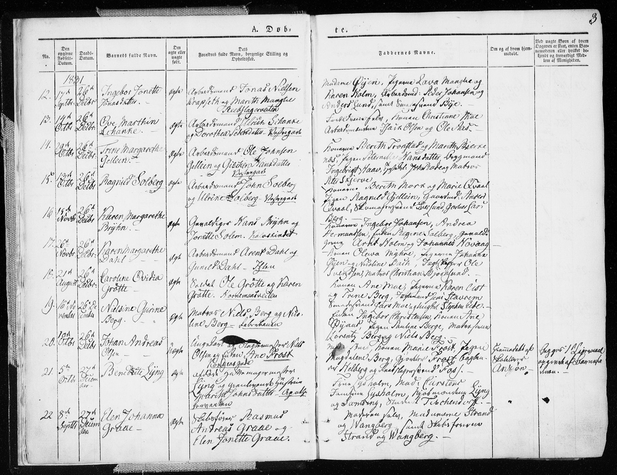 Ministerialprotokoller, klokkerbøker og fødselsregistre - Sør-Trøndelag, SAT/A-1456/601/L0047: Parish register (official) no. 601A15, 1831-1839, p. 3