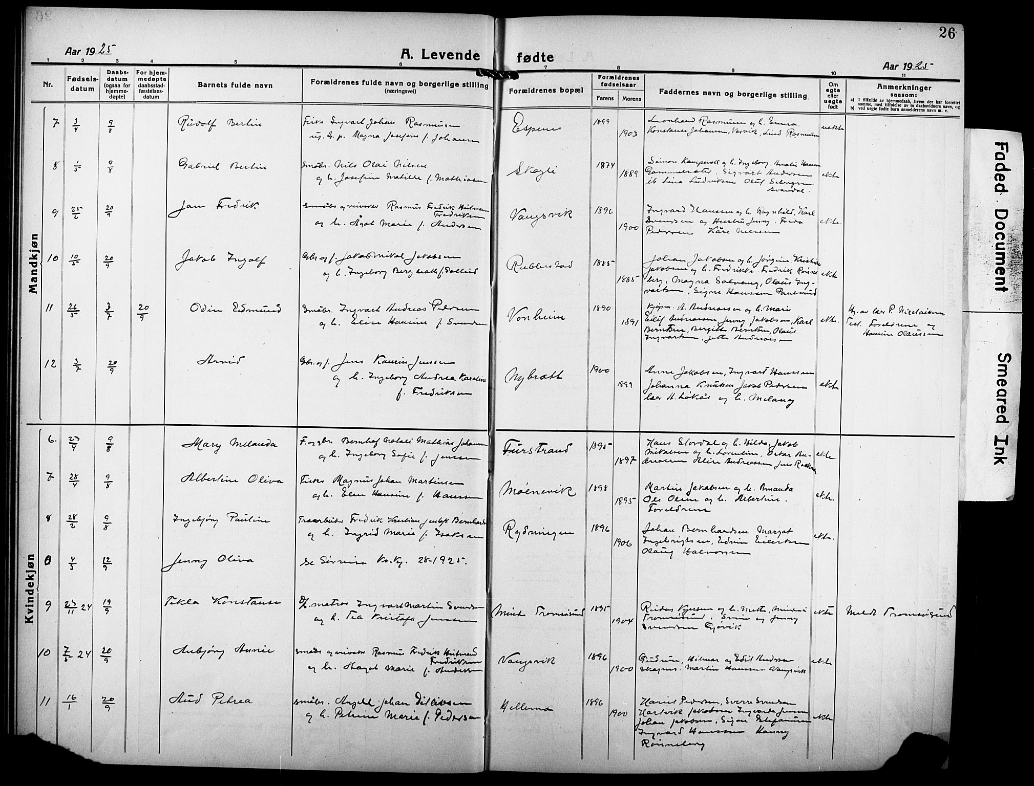 Tranøy sokneprestkontor, AV/SATØ-S-1313/I/Ia/Iab/L0006klokker: Parish register (copy) no. 6, 1919-1932, p. 26