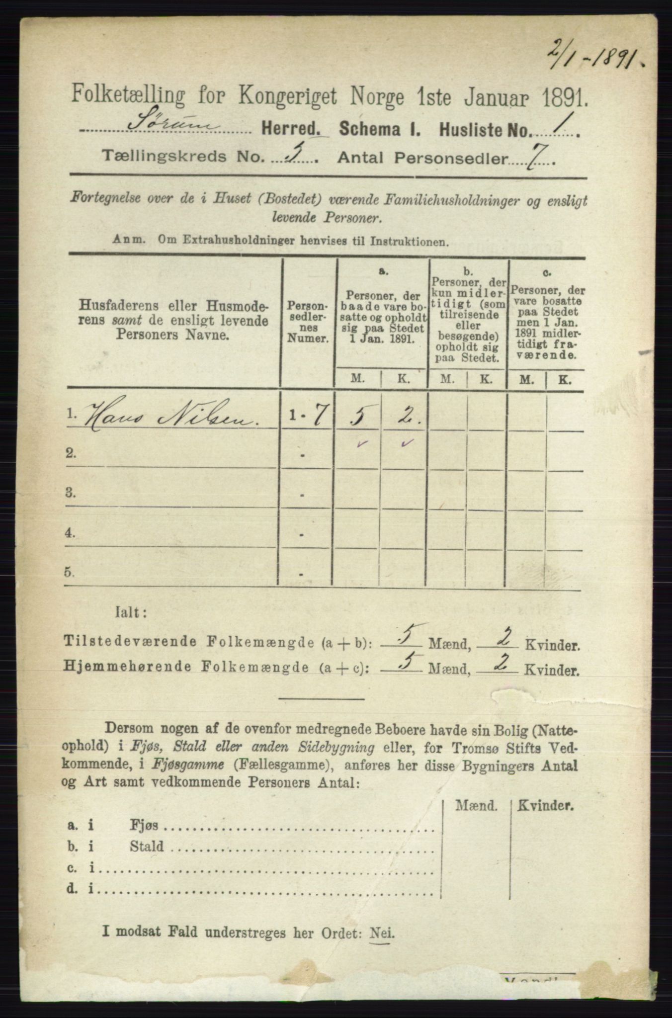 RA, 1891 census for 0226 Sørum, 1891, p. 2245