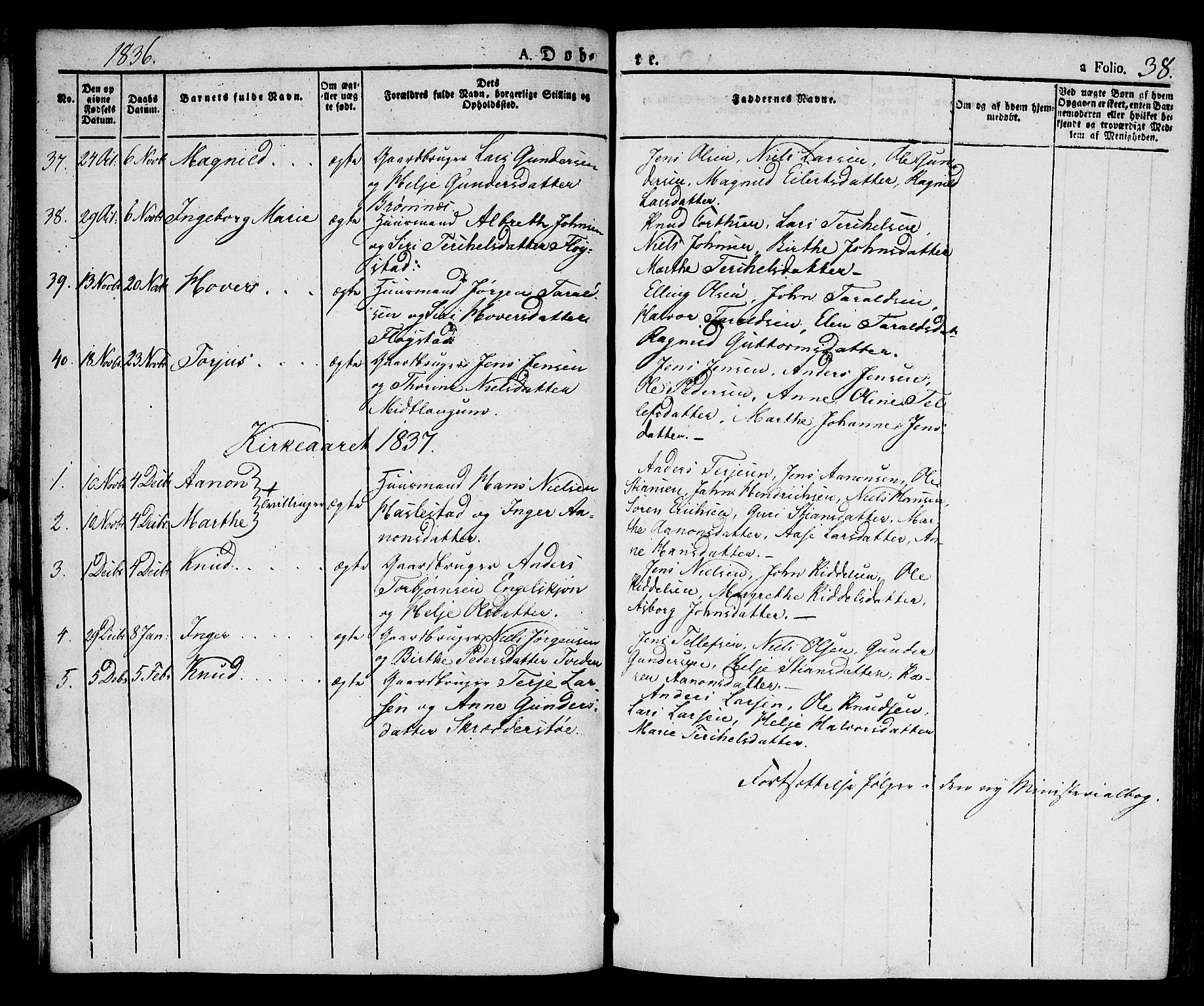 Austre Moland sokneprestkontor, SAK/1111-0001/F/Fa/Faa/L0005: Parish register (official) no. A 5, 1825-1837, p. 38