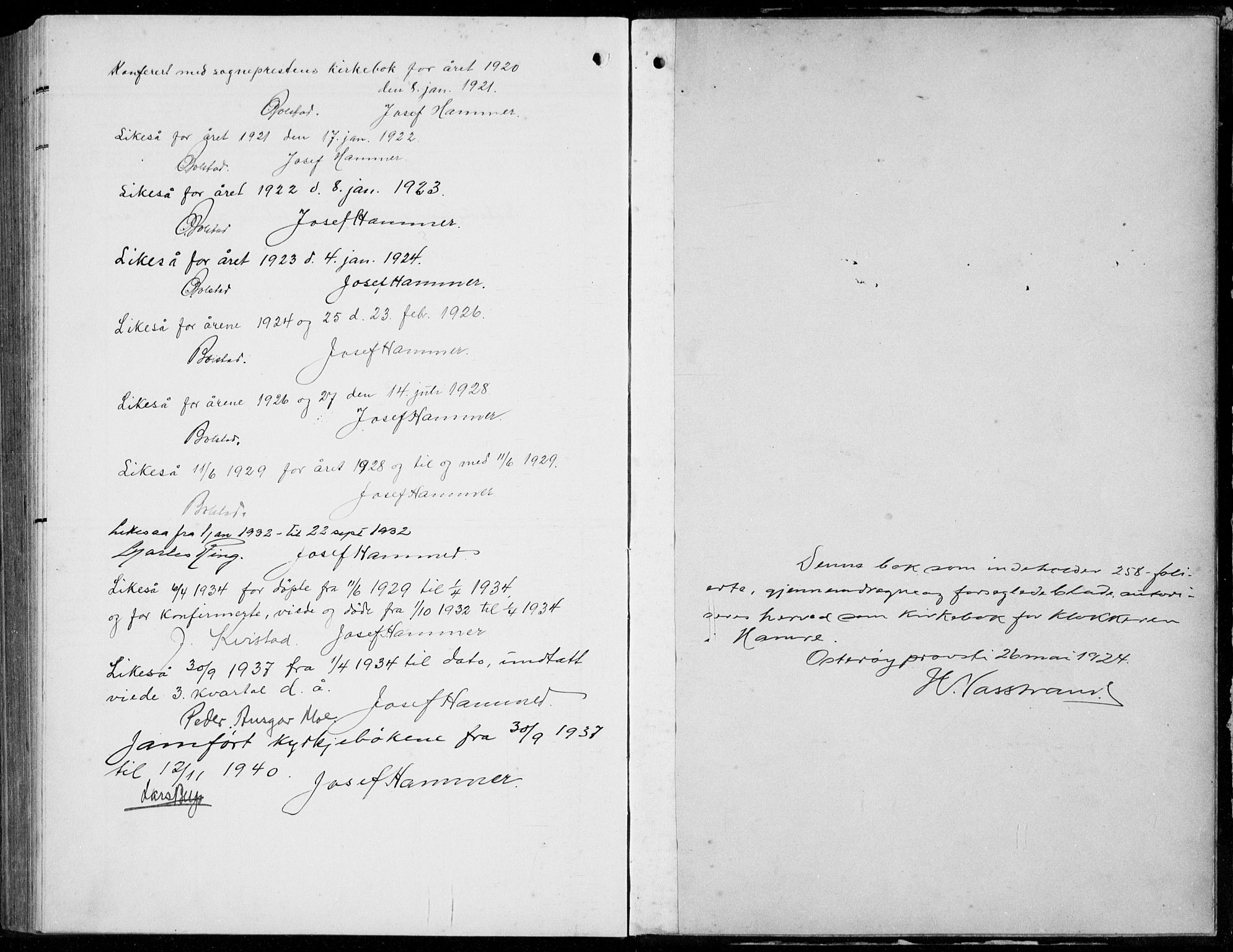 Hamre sokneprestembete, AV/SAB-A-75501/H/Ha/Hab: Parish register (copy) no. B 5, 1920-1940