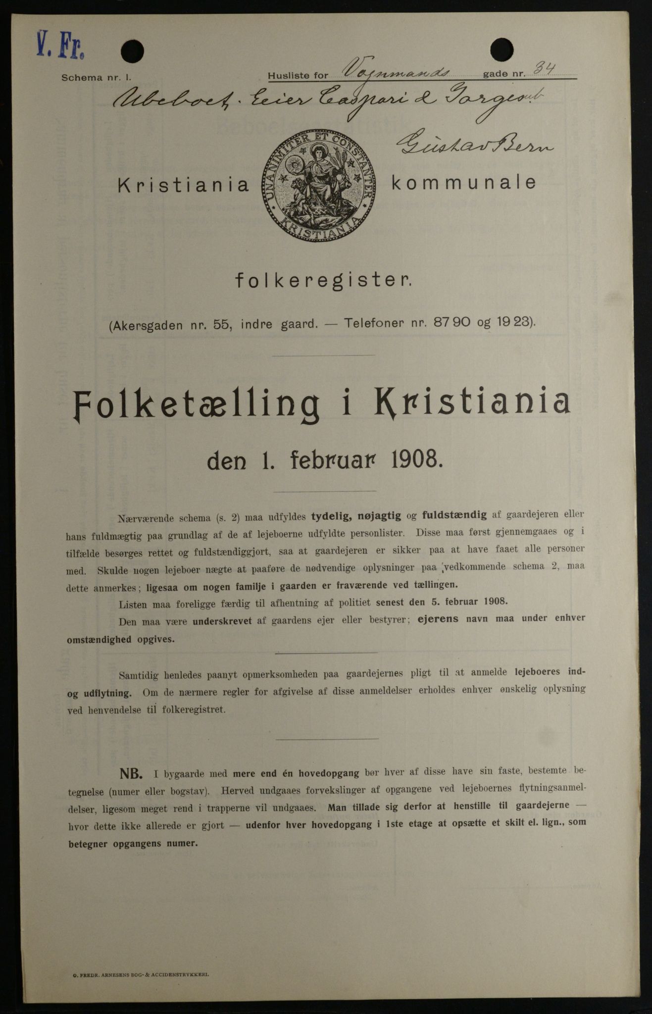 OBA, Municipal Census 1908 for Kristiania, 1908, p. 111527