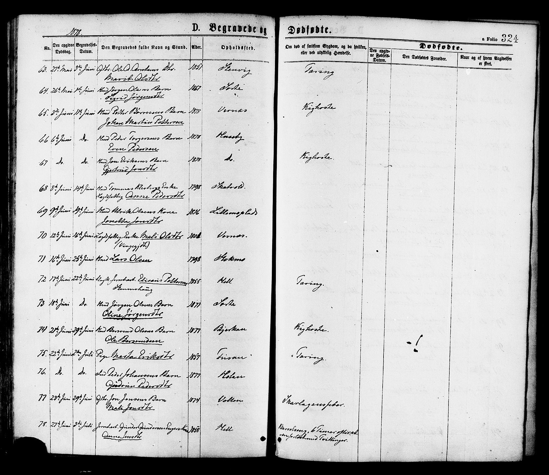 Ministerialprotokoller, klokkerbøker og fødselsregistre - Nord-Trøndelag, AV/SAT-A-1458/709/L0076: Parish register (official) no. 709A16, 1871-1879, p. 324