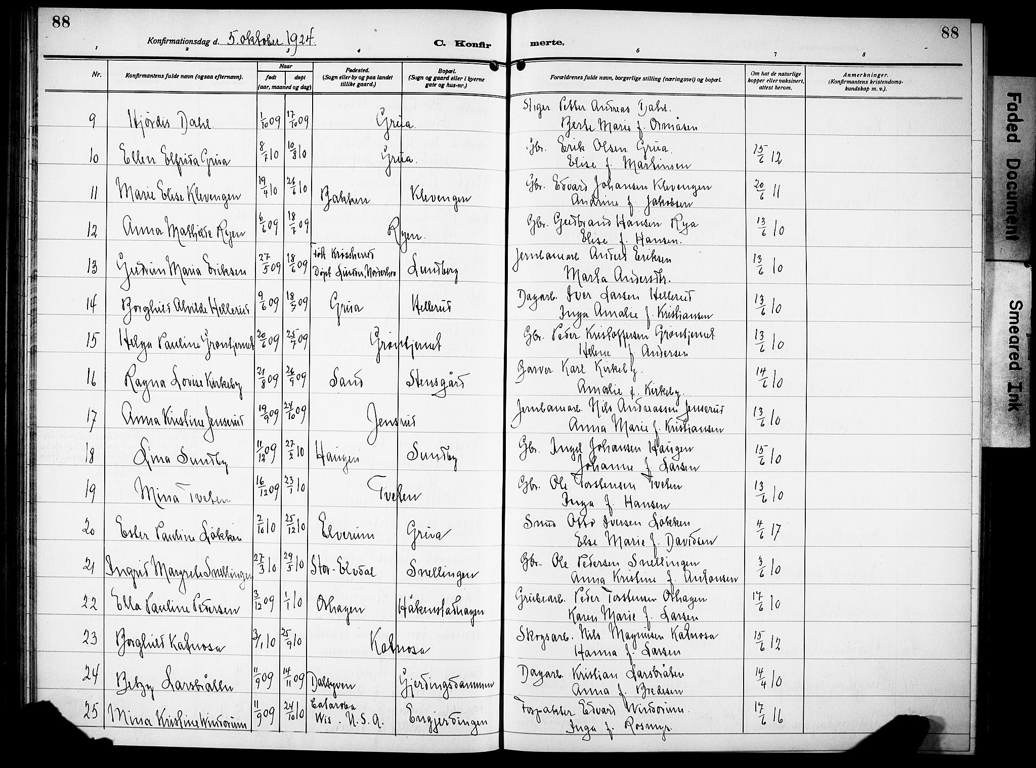 Lunner prestekontor, SAH/PREST-118/H/Ha/Hab/L0002: Parish register (copy) no. 2, 1923-1933, p. 88