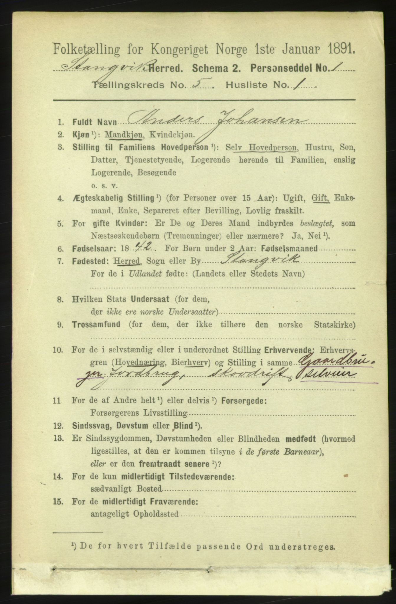 RA, 1891 census for 1564 Stangvik, 1891, p. 2046