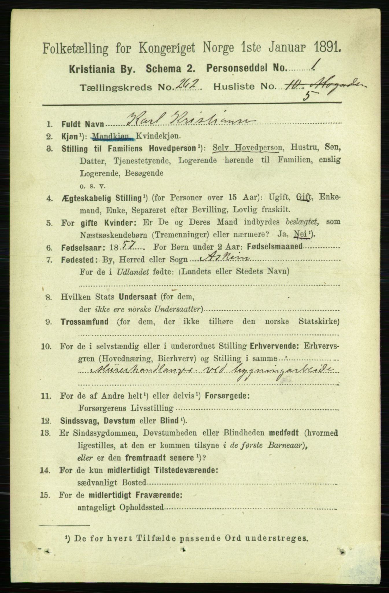 RA, 1891 census for 0301 Kristiania, 1891, p. 159084