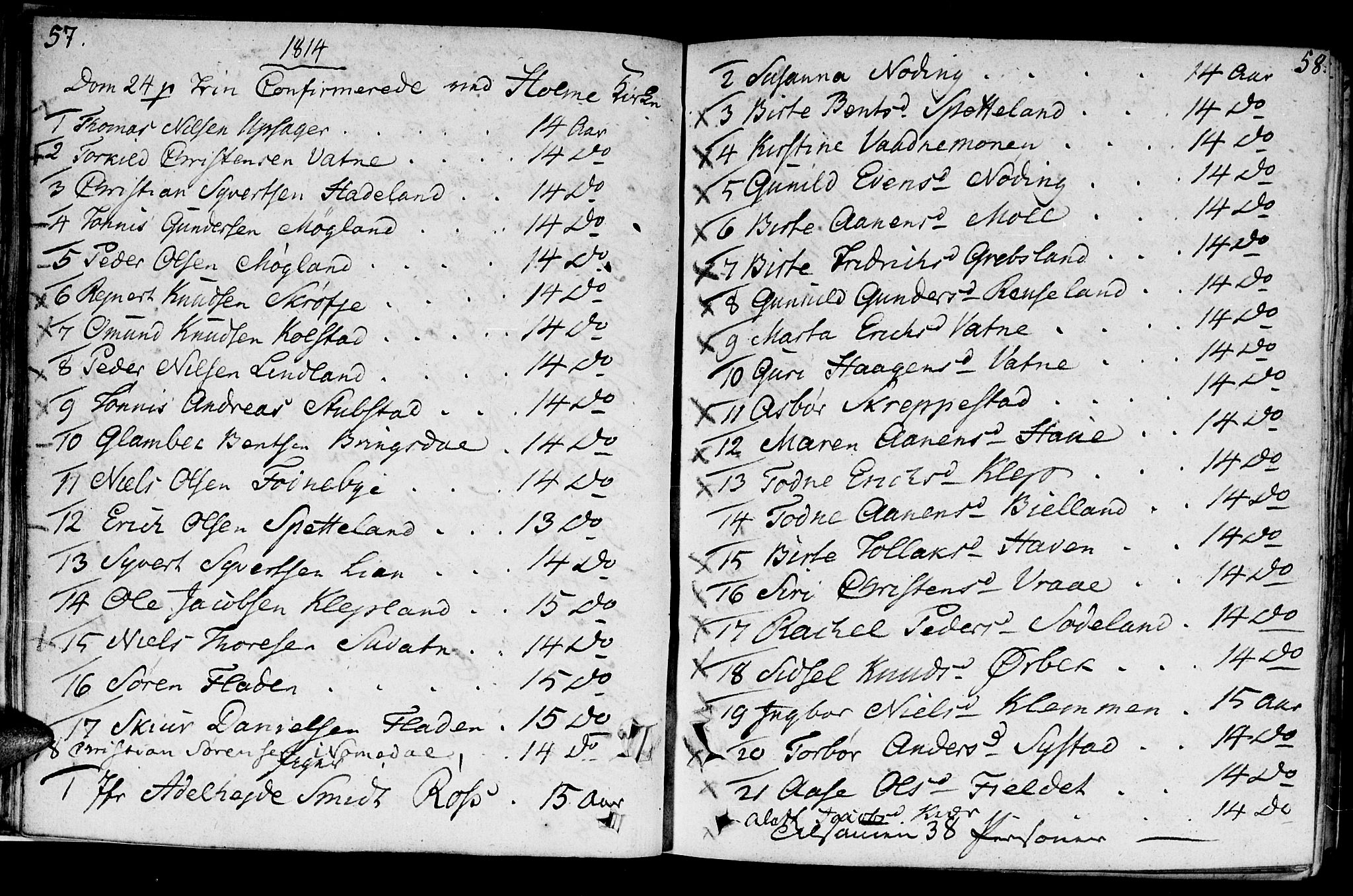 Holum sokneprestkontor, SAK/1111-0022/F/Fa/Faa/L0003: Parish register (official) no. A 3, 1780-1821, p. 57-58