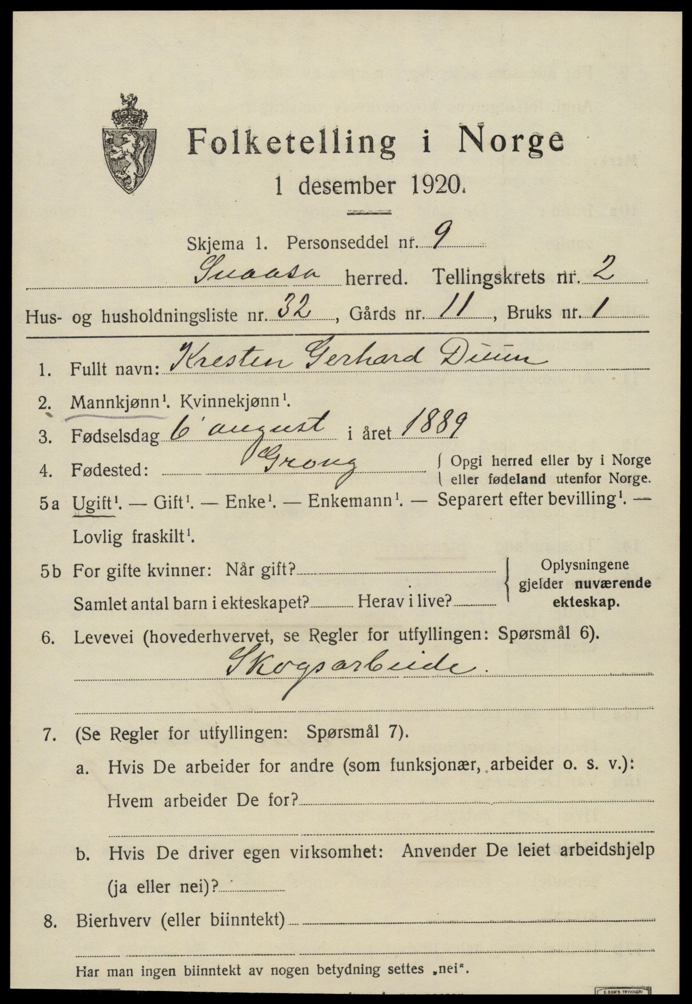 SAT, 1920 census for Snåsa, 1920, p. 1524