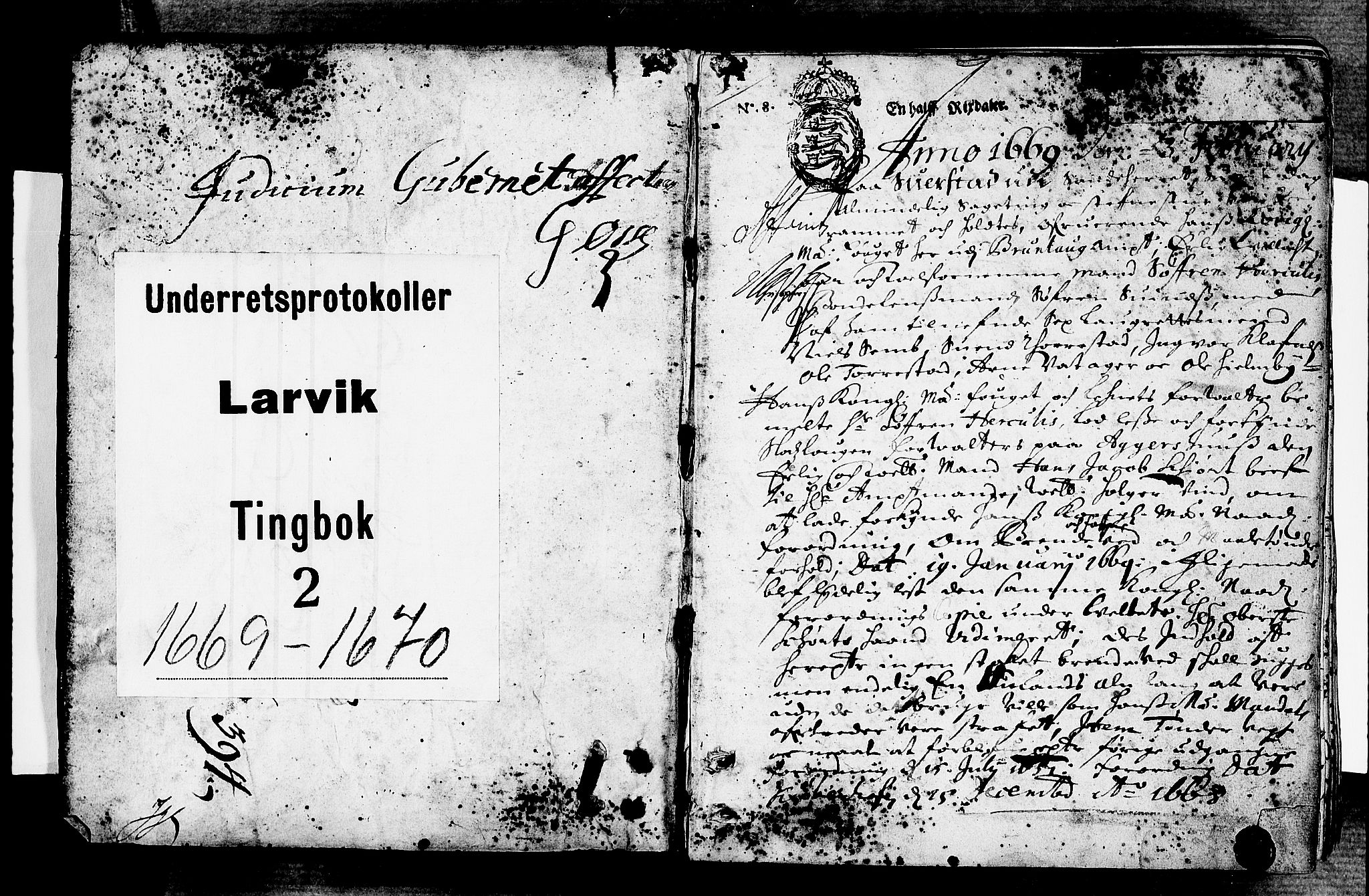 Larvik sorenskriveri, AV/SAKO-A-83/F/Fa/L0002: Tingbok, 1669-1670, p. 1