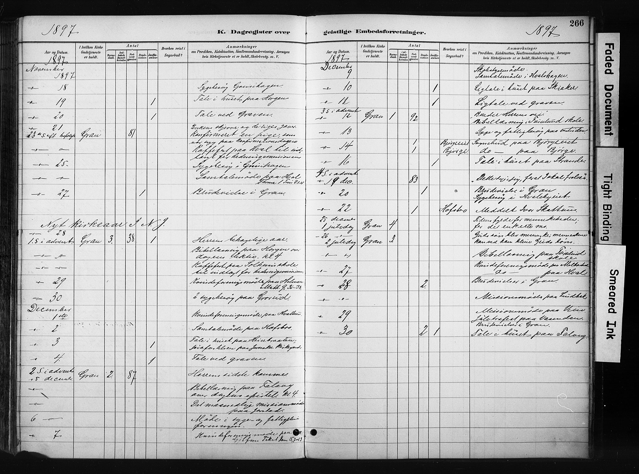 Gran prestekontor, AV/SAH-PREST-112/H/Ha/Haa/L0017: Parish register (official) no. 17, 1889-1897, p. 266