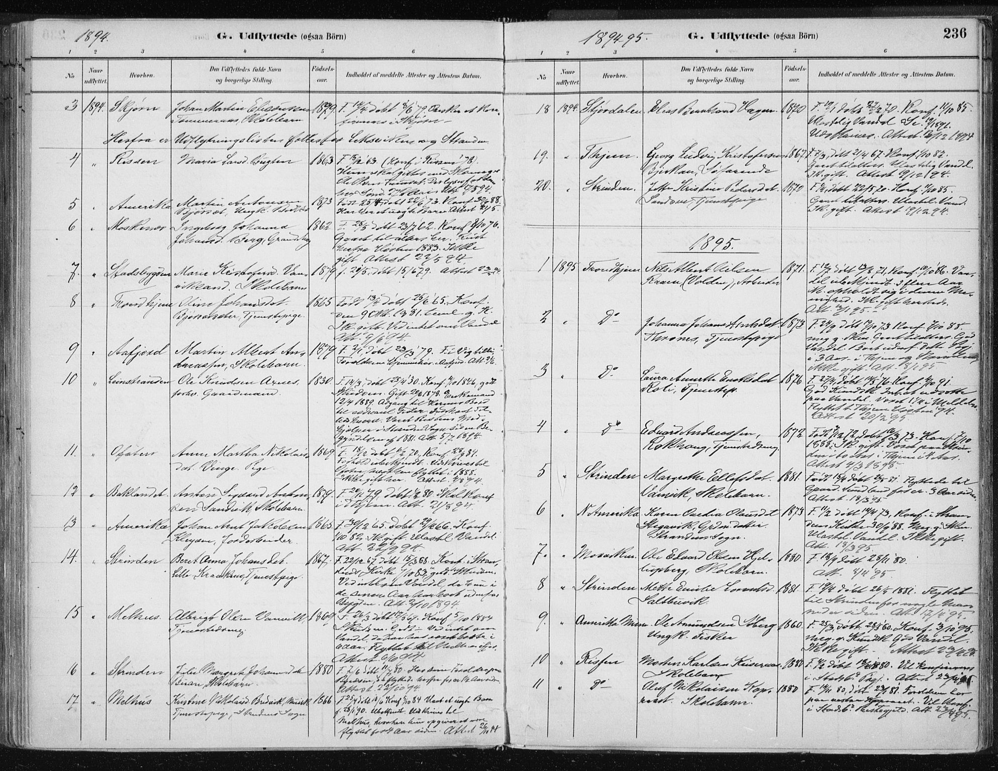 Ministerialprotokoller, klokkerbøker og fødselsregistre - Nord-Trøndelag, SAT/A-1458/701/L0010: Parish register (official) no. 701A10, 1883-1899, p. 236