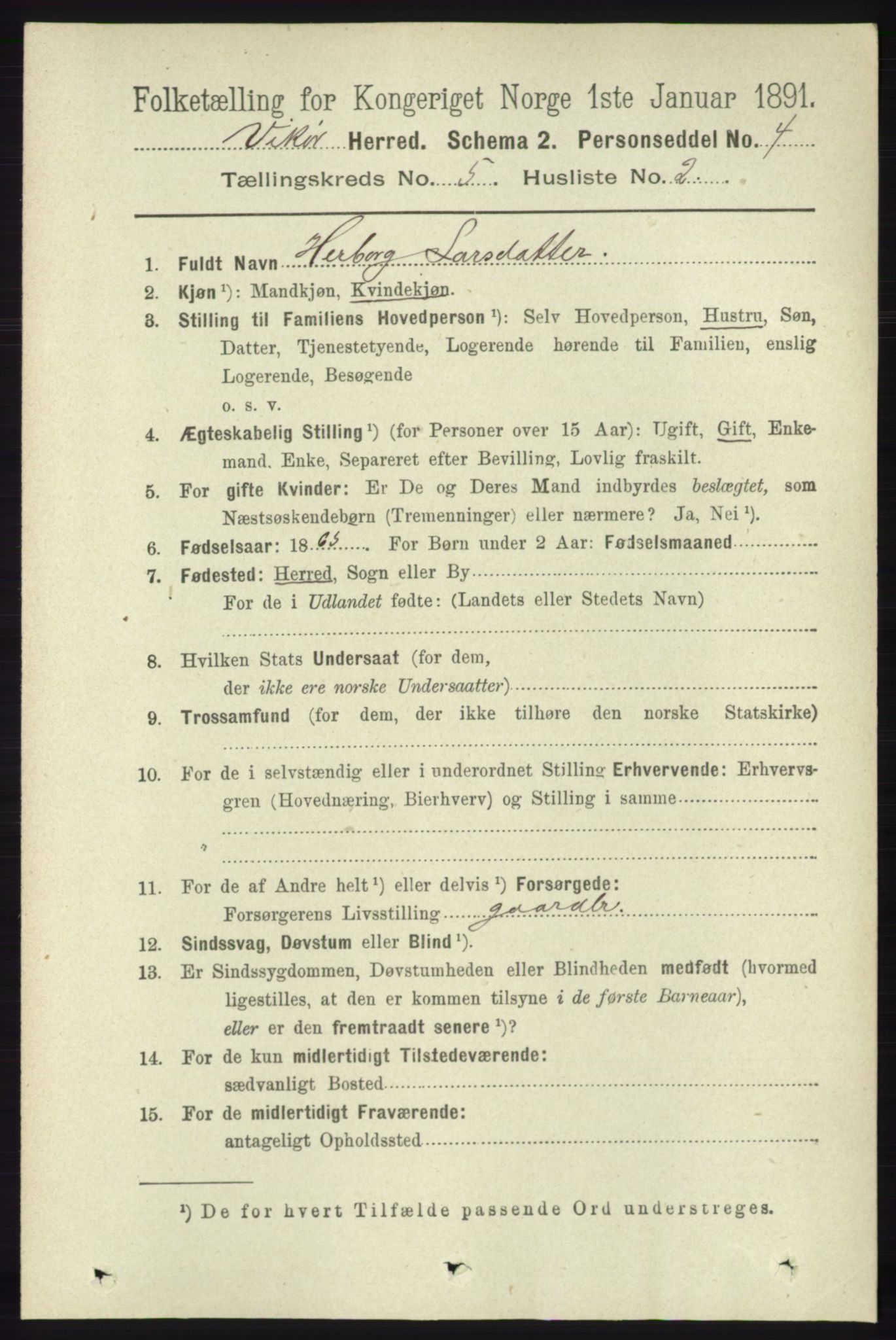 RA, 1891 census for 1238 Vikør, 1891, p. 1425