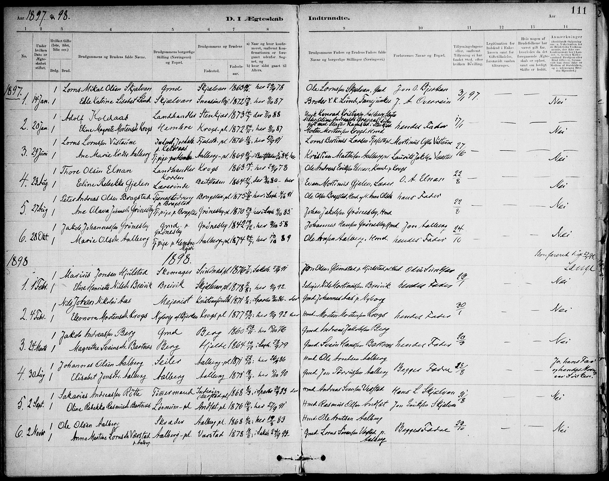 Ministerialprotokoller, klokkerbøker og fødselsregistre - Nord-Trøndelag, SAT/A-1458/732/L0316: Parish register (official) no. 732A01, 1879-1921, p. 111