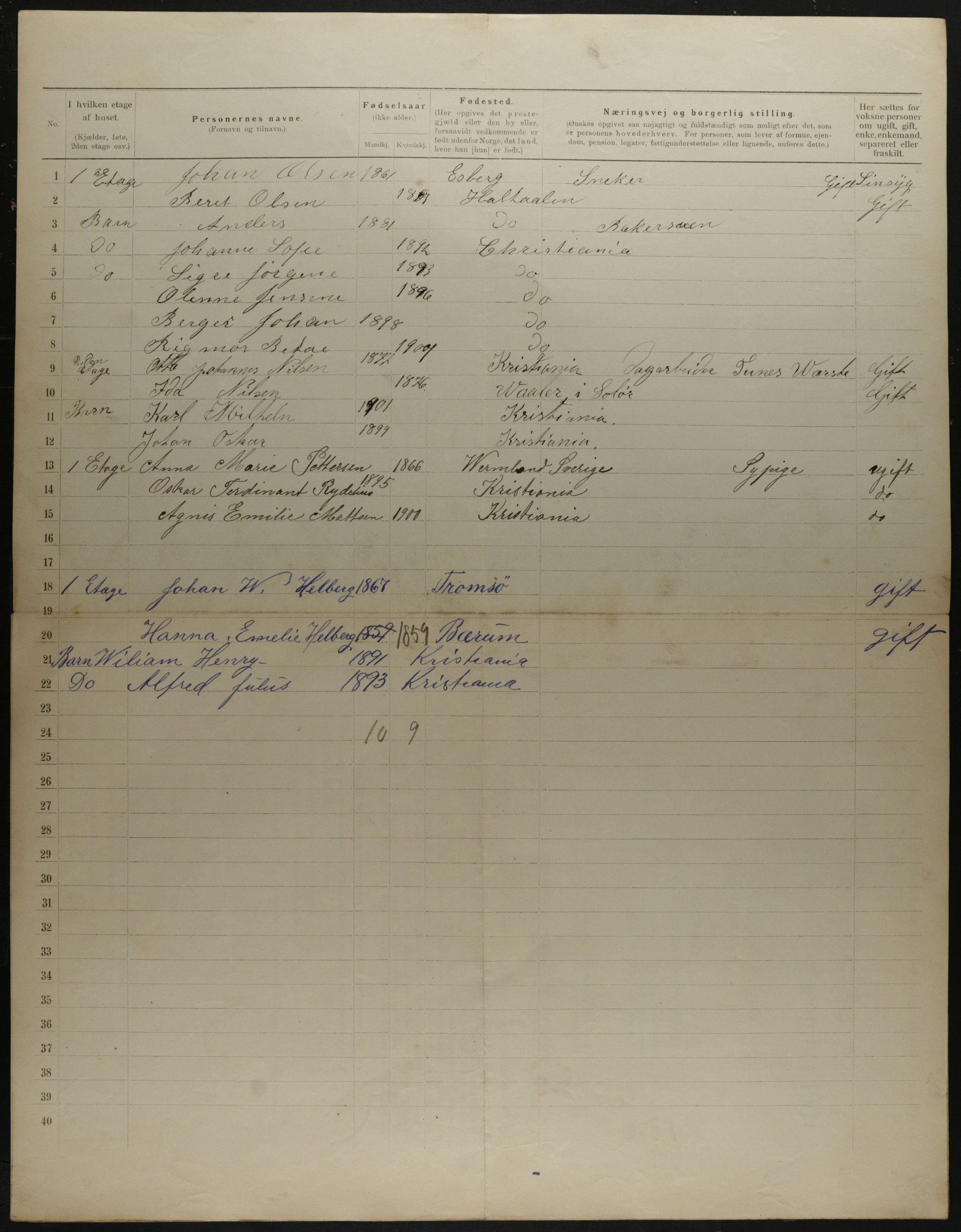 OBA, Municipal Census 1901 for Kristiania, 1901, p. 15334