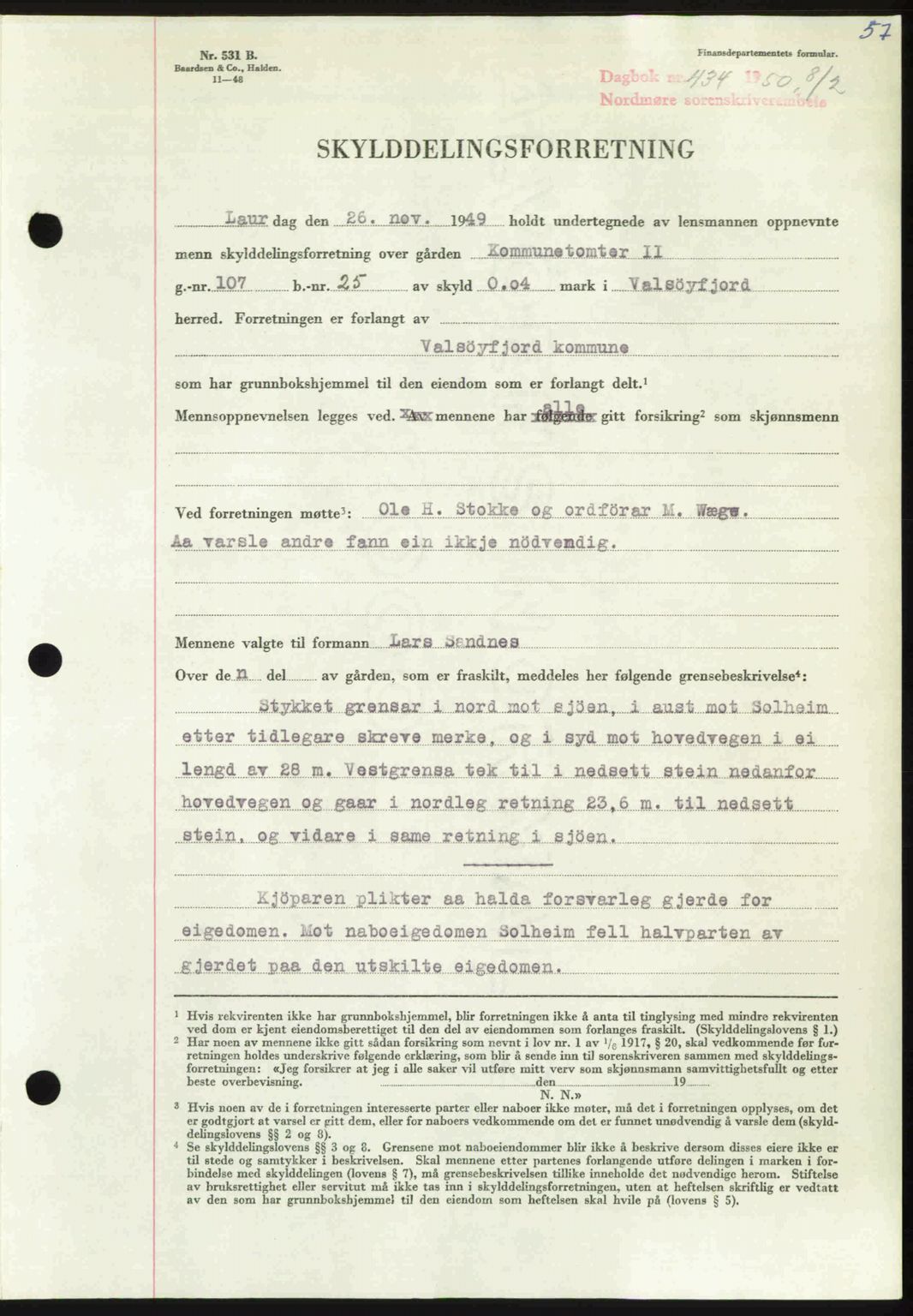 Nordmøre sorenskriveri, AV/SAT-A-4132/1/2/2Ca: Mortgage book no. A114, 1950-1950, Diary no: : 434/1950