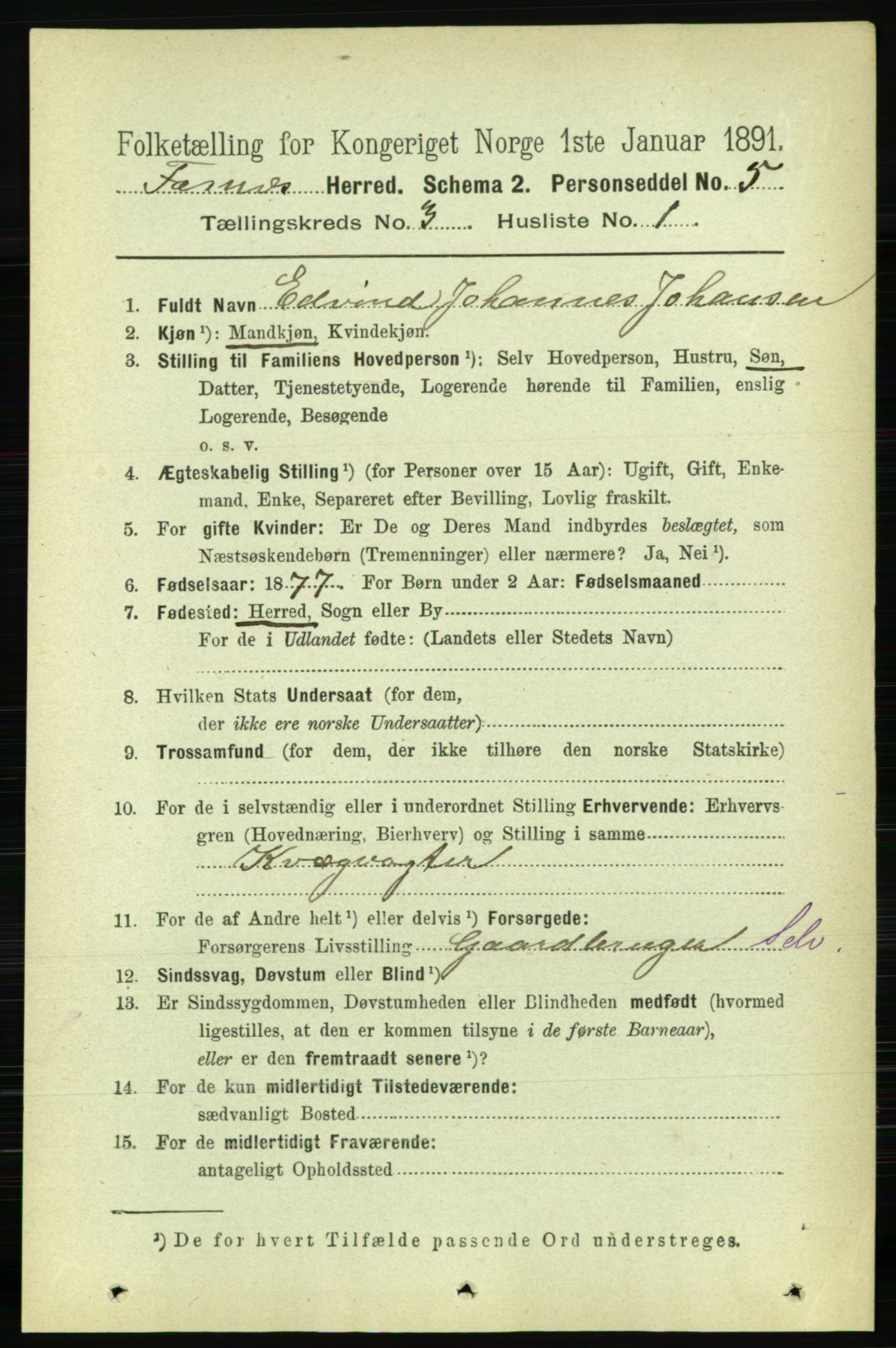 RA, 1891 census for 1748 Fosnes, 1891, p. 705