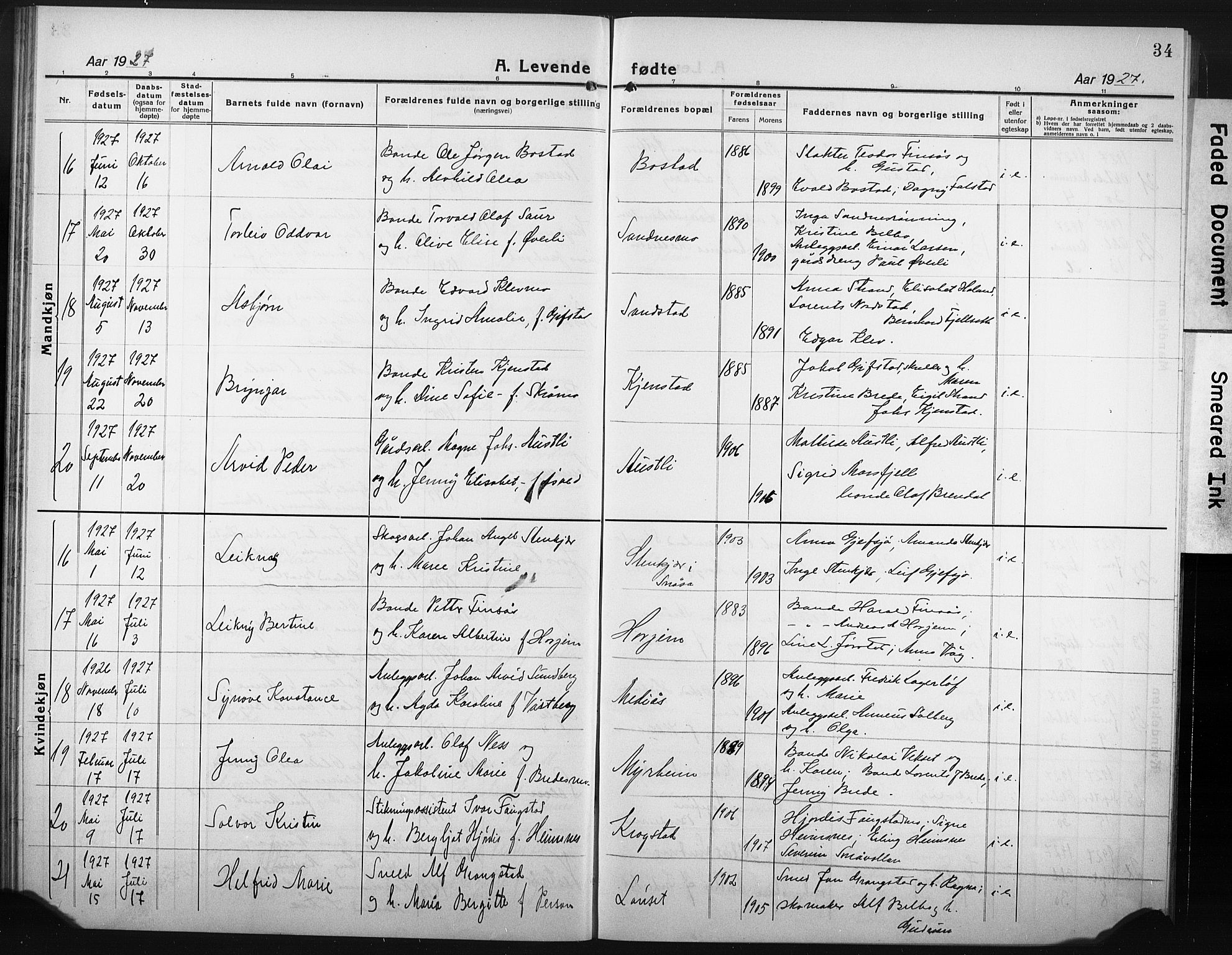 Ministerialprotokoller, klokkerbøker og fødselsregistre - Nord-Trøndelag, AV/SAT-A-1458/749/L0480: Parish register (copy) no. 749C02, 1924-1932, p. 34