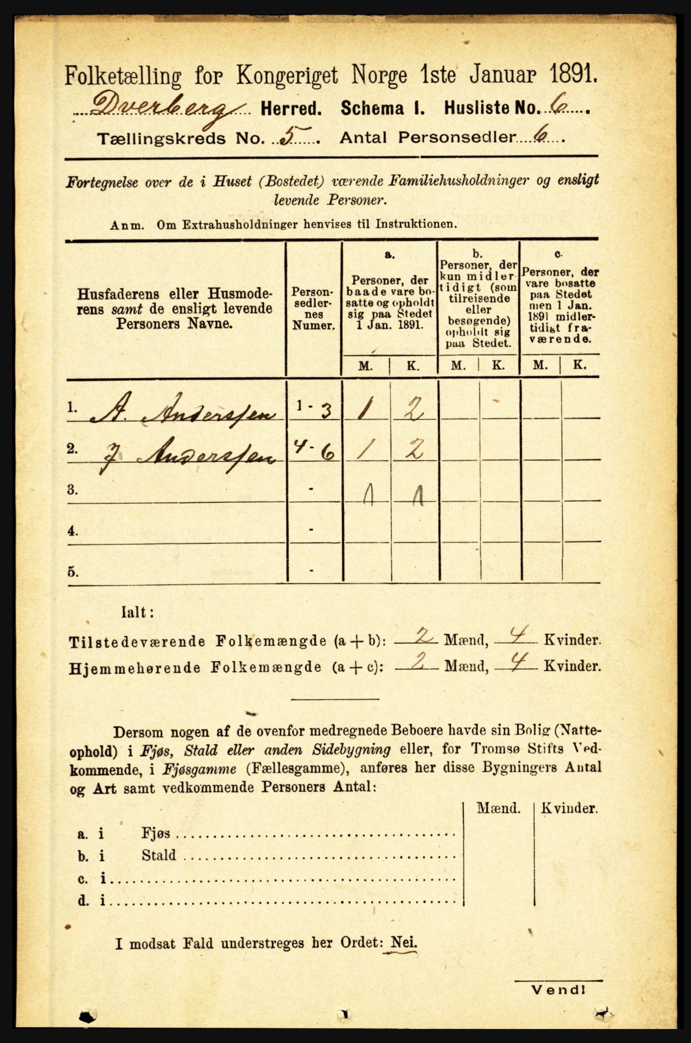 RA, 1891 census for 1872 Dverberg, 1891, p. 1484