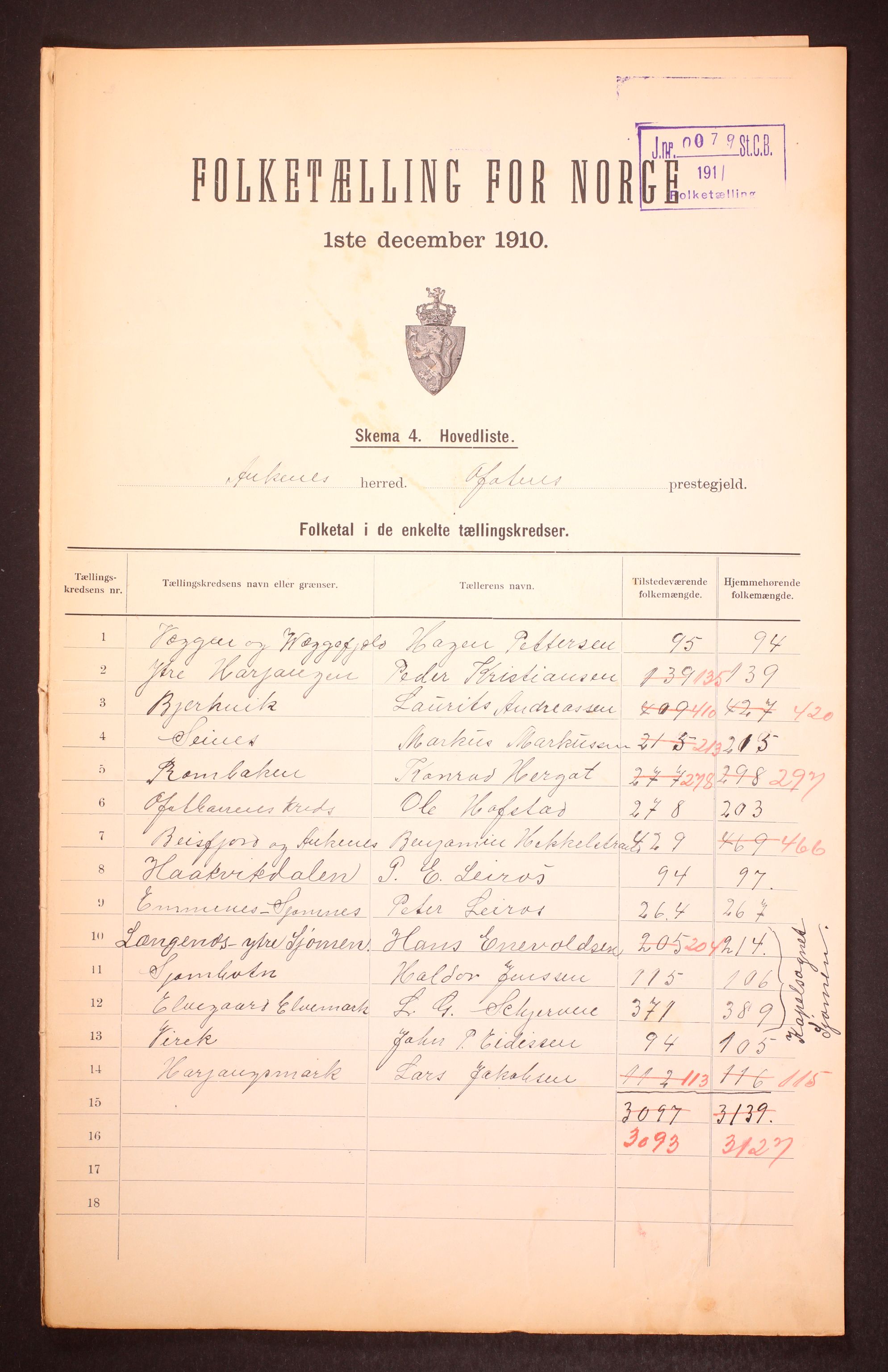 RA, 1910 census for Ankenes, 1910, p. 2