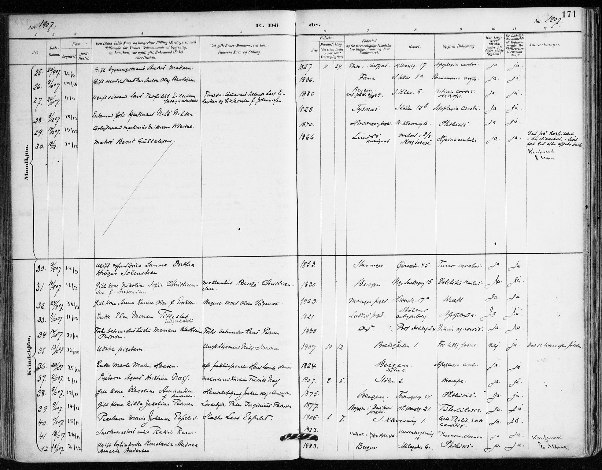 Mariakirken Sokneprestembete, AV/SAB-A-76901/H/Haa/L0008: Parish register (official) no. A 8, 1893-1942, p. 171