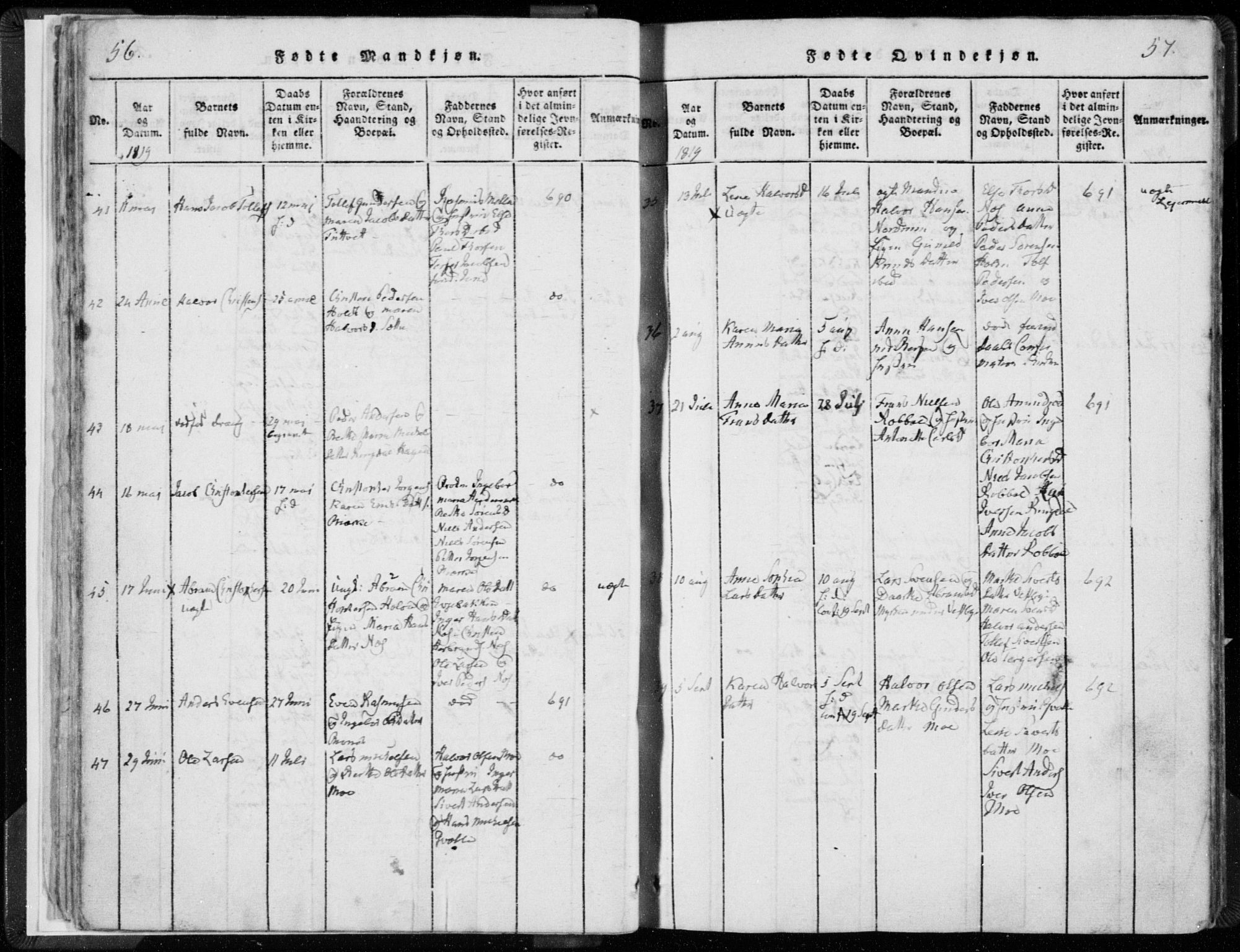 Hedrum kirkebøker, SAKO/A-344/F/Fa/L0004: Parish register (official) no. I 4, 1817-1835, p. 56-57