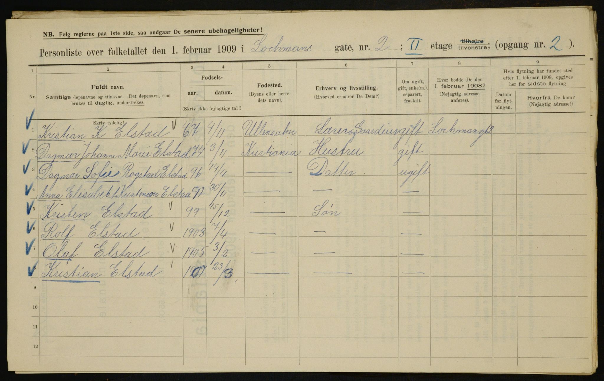 OBA, Municipal Census 1909 for Kristiania, 1909, p. 74136