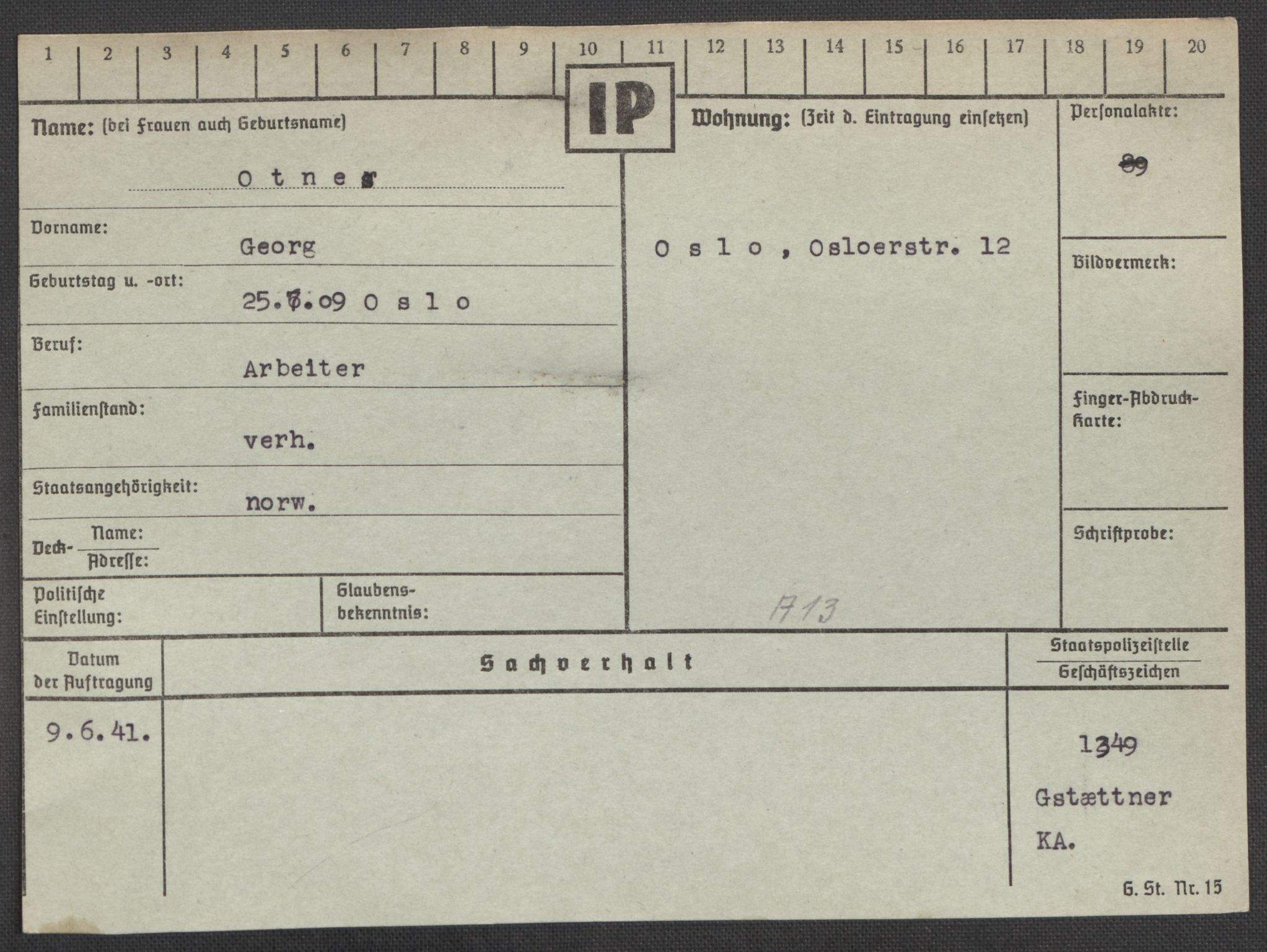 Befehlshaber der Sicherheitspolizei und des SD, RA/RAFA-5969/E/Ea/Eaa/L0008: Register over norske fanger i Møllergata 19: Oelze-Ru, 1940-1945, p. 500