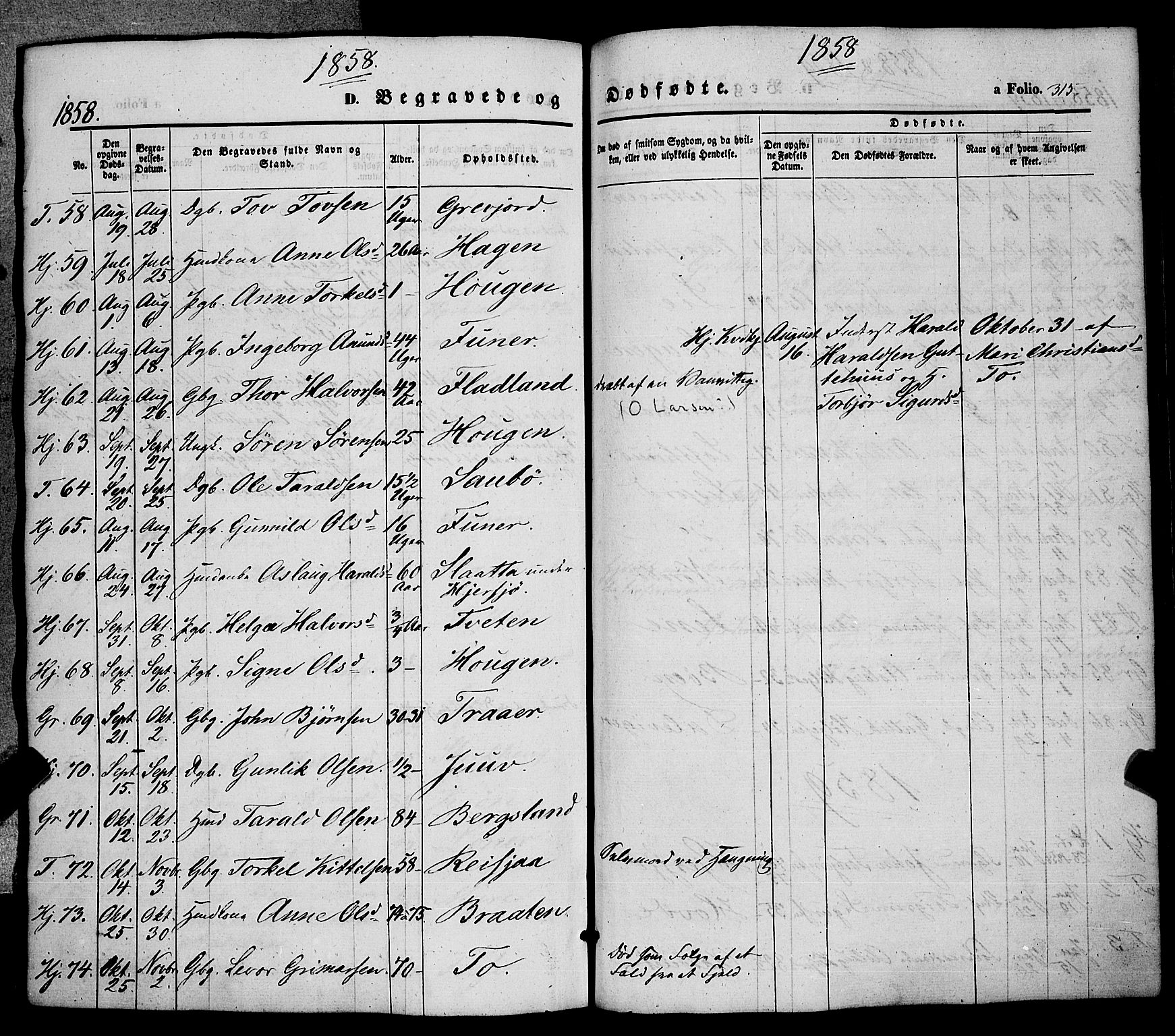 Hjartdal kirkebøker, AV/SAKO-A-270/F/Fa/L0008: Parish register (official) no. I 8, 1844-1859, p. 315