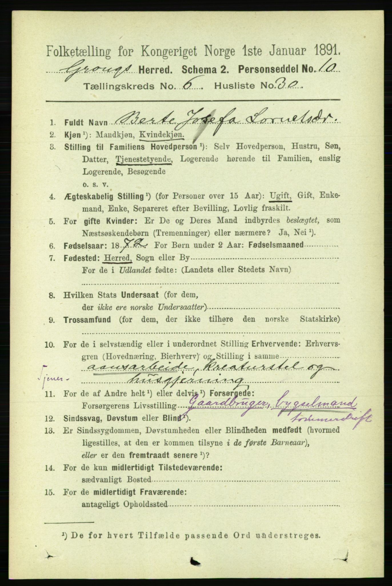 RA, 1891 census for 1742 Grong, 1891, p. 2538