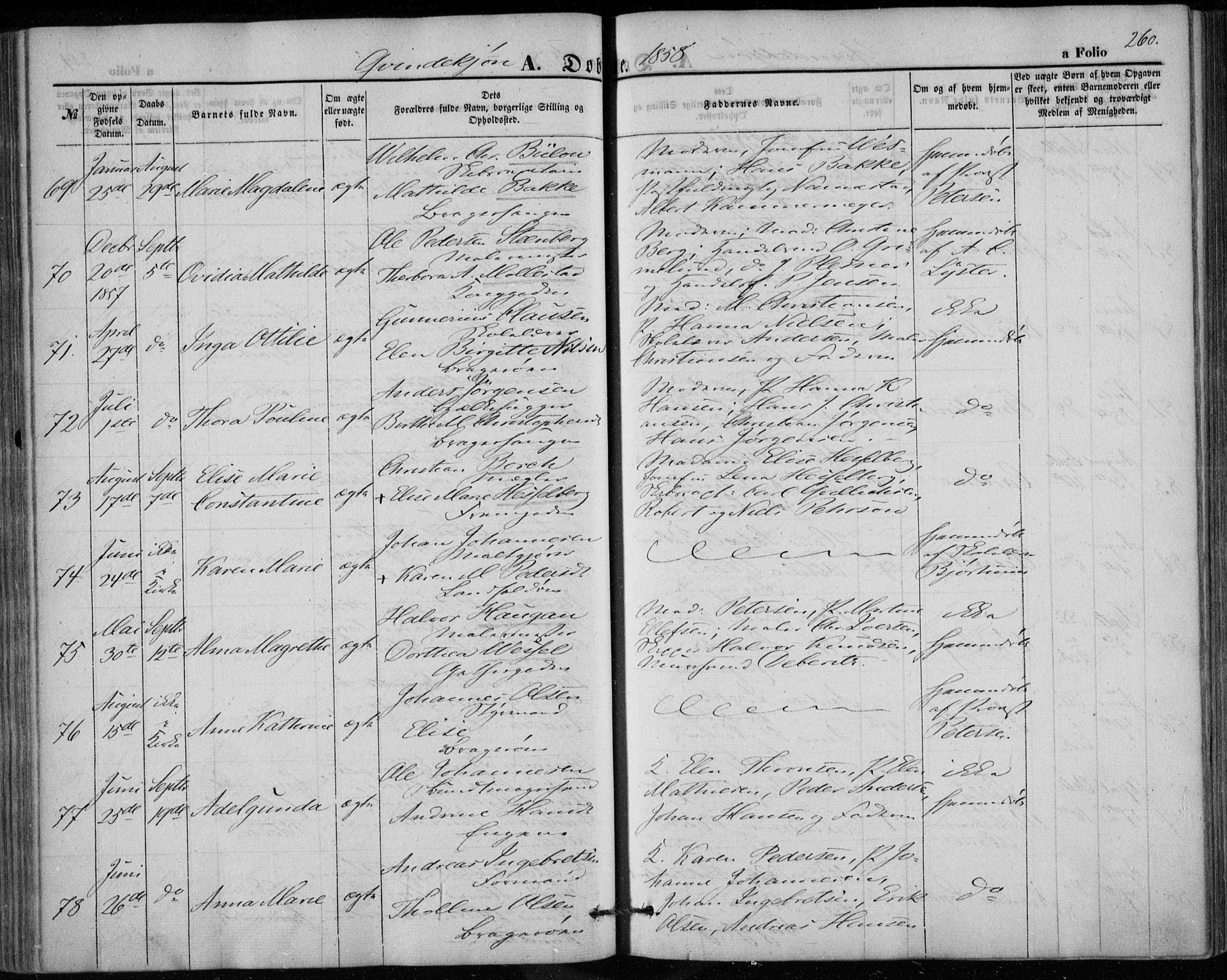 Bragernes kirkebøker, AV/SAKO-A-6/F/Fb/L0002: Parish register (official) no. II 2, 1848-1859, p. 260